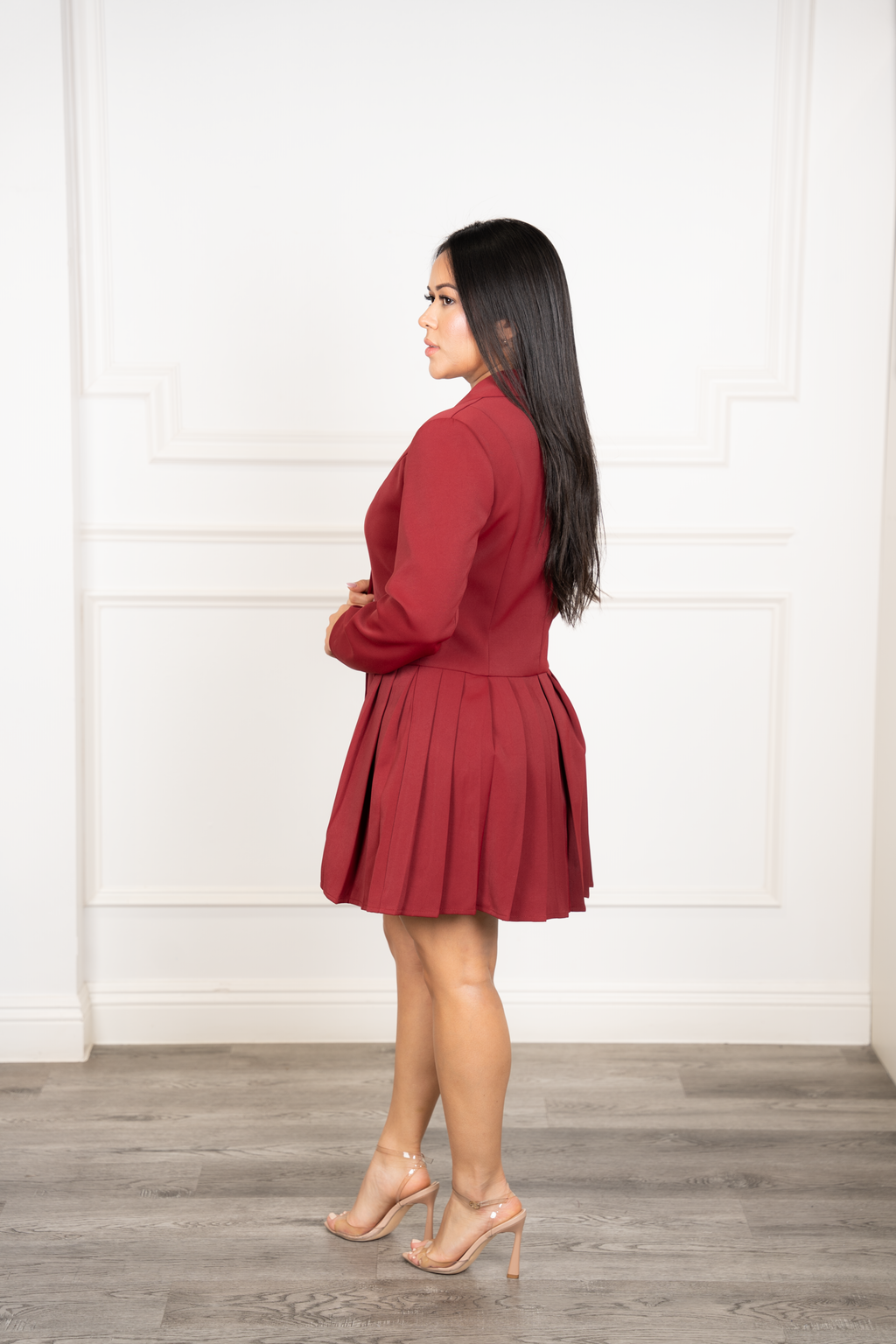 Amparo - Burgundy Long-Sleeve Formal Dress