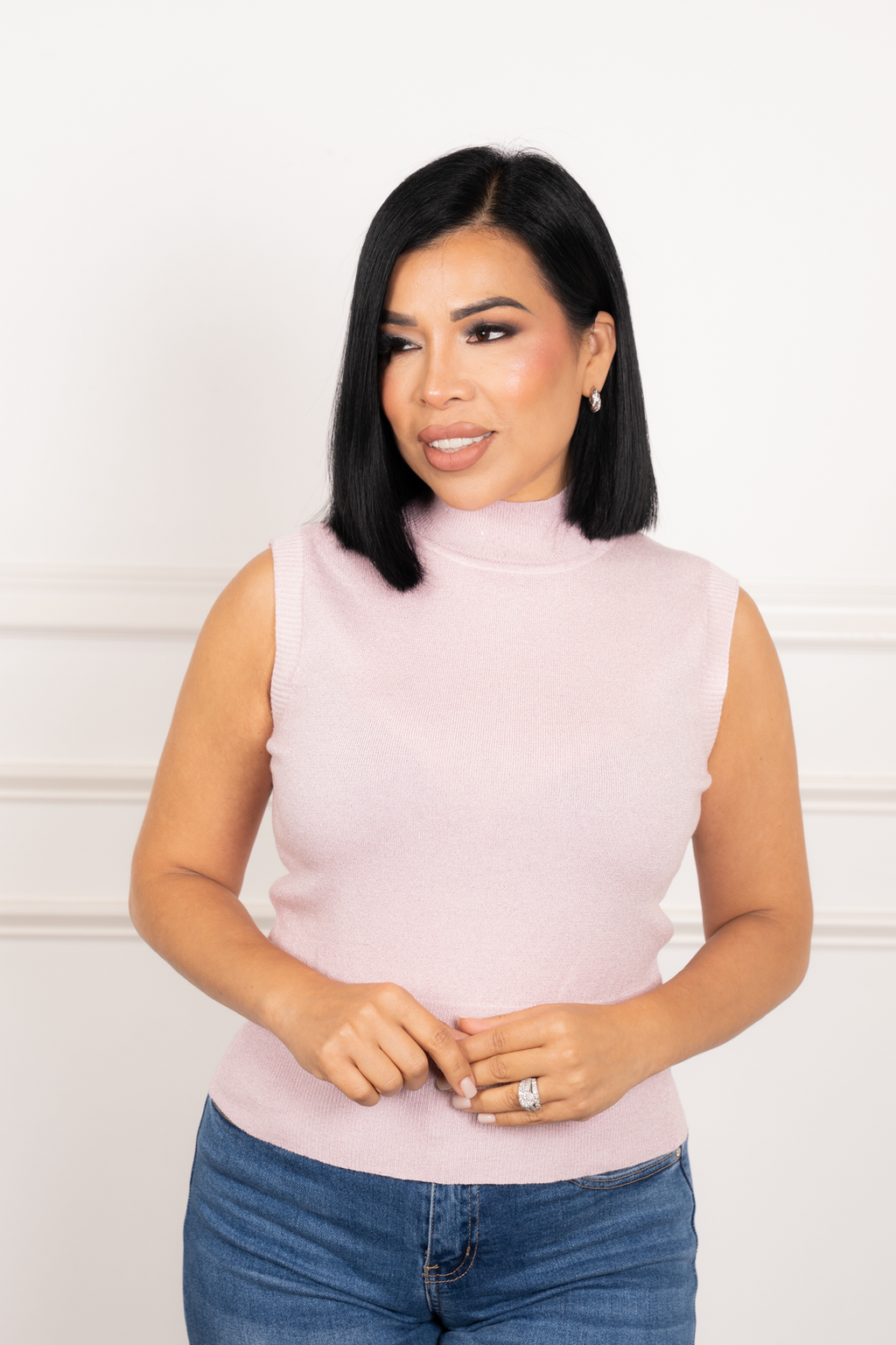 Filippa - Soft Pink Metallic Knit Sleeveless Top