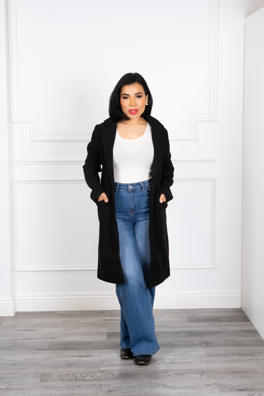 Macarena - Black Elegant Knee-Length Tailored Coat