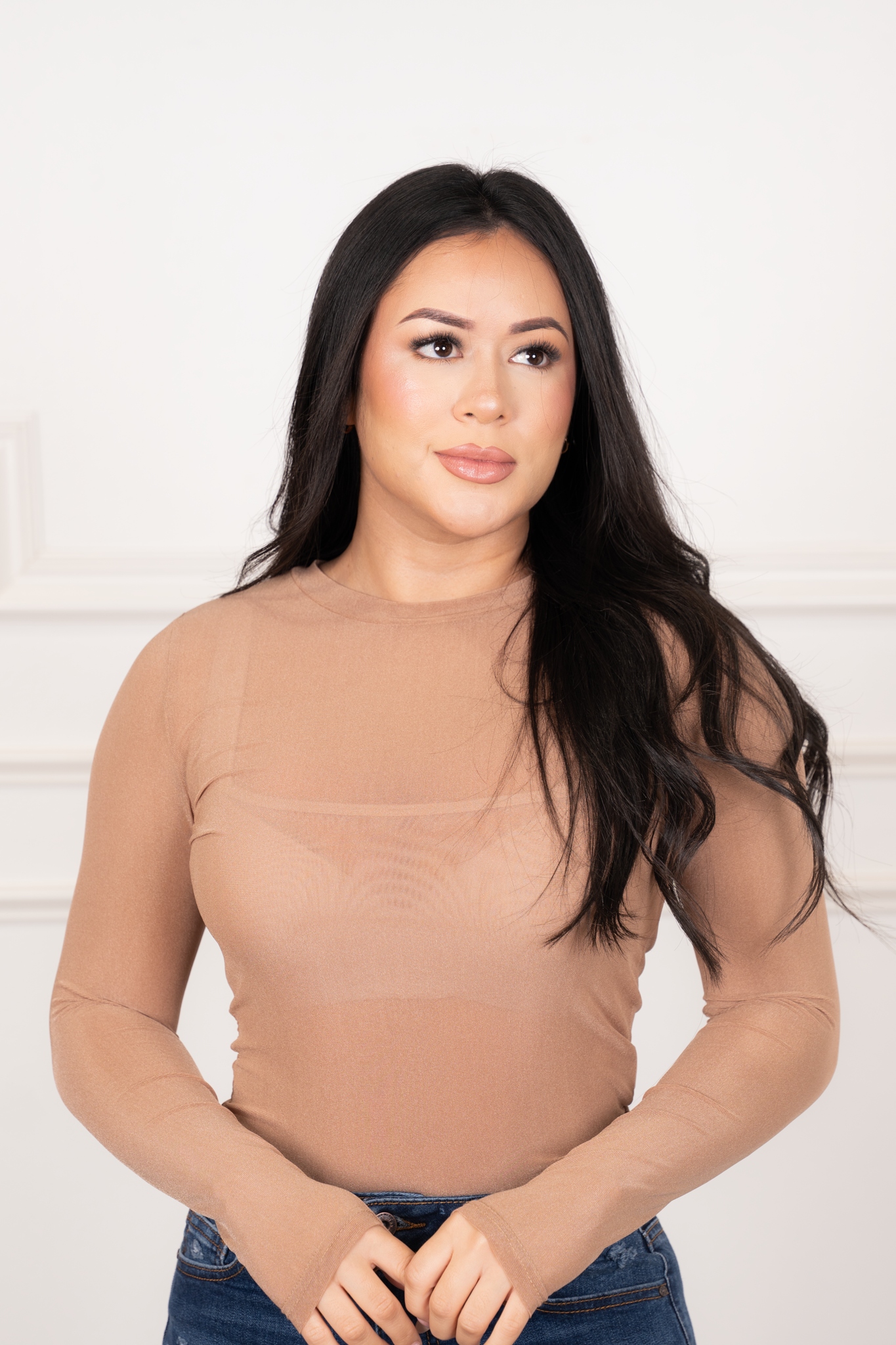 Cala - Sheer Beige Long Sleeve Top