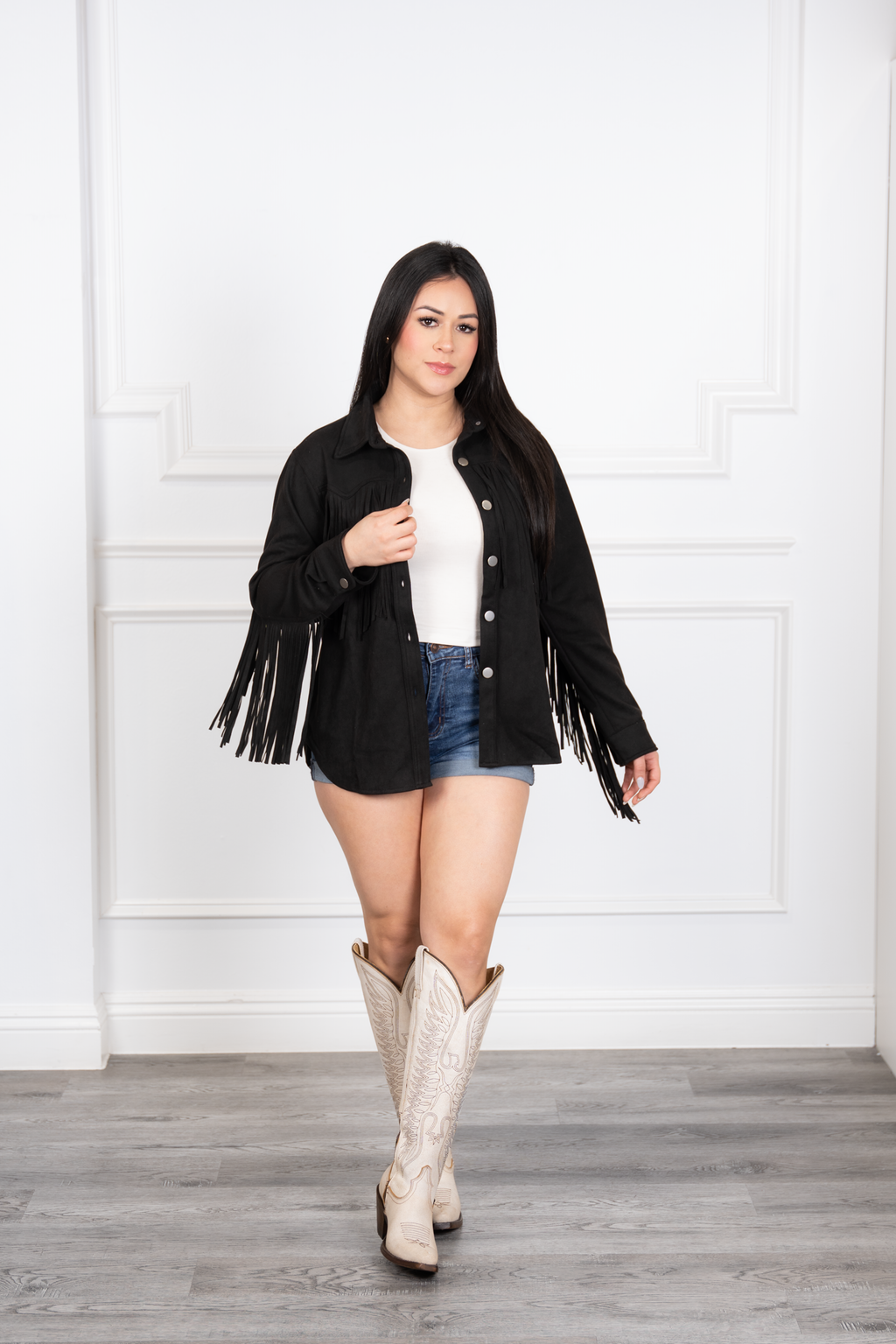 Mayda - Black Western Velvet Fringe Jacket