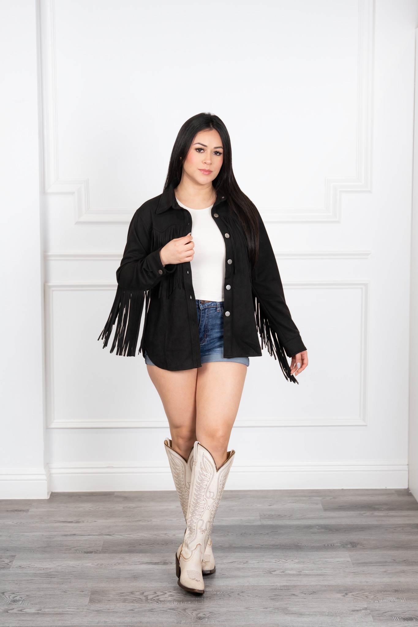 Mayda - Black Western Velvet Fringe Jacket