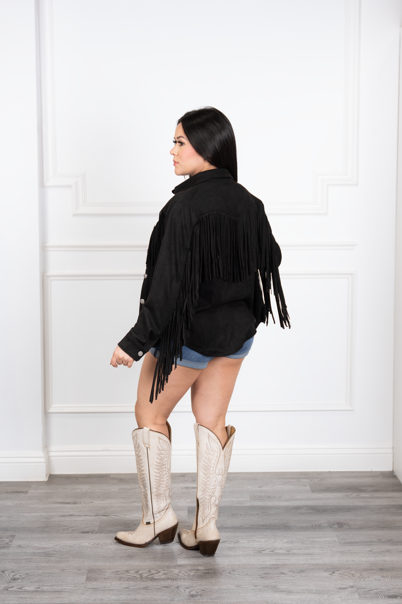 Mayda - Black Western Velvet Fringe Jacket