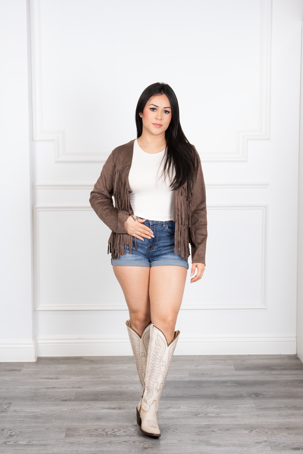 Mireya - Brown Western Velvet Fringe Jacket