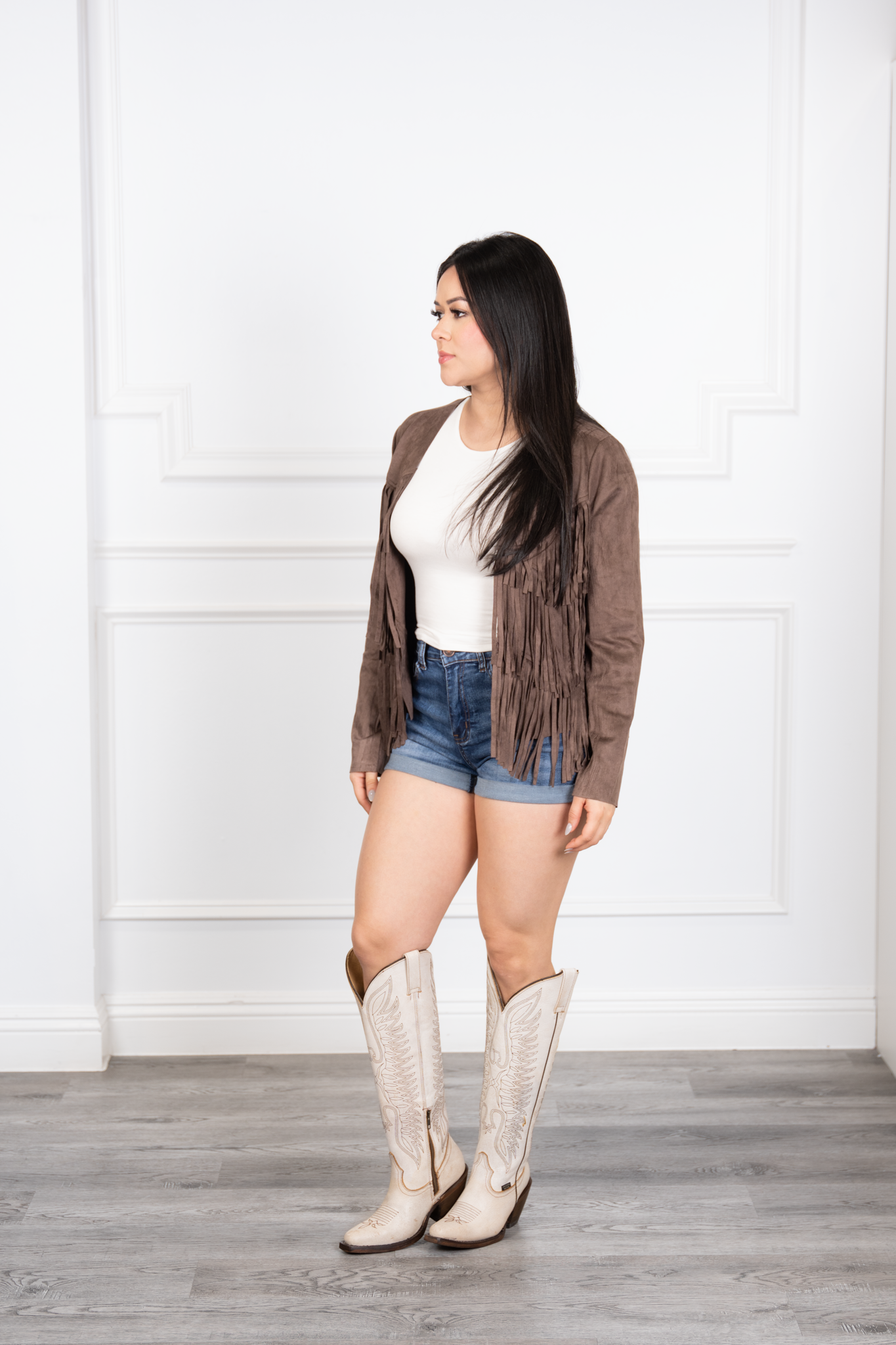 Mireya - Brown Western Velvet Fringe Jacket