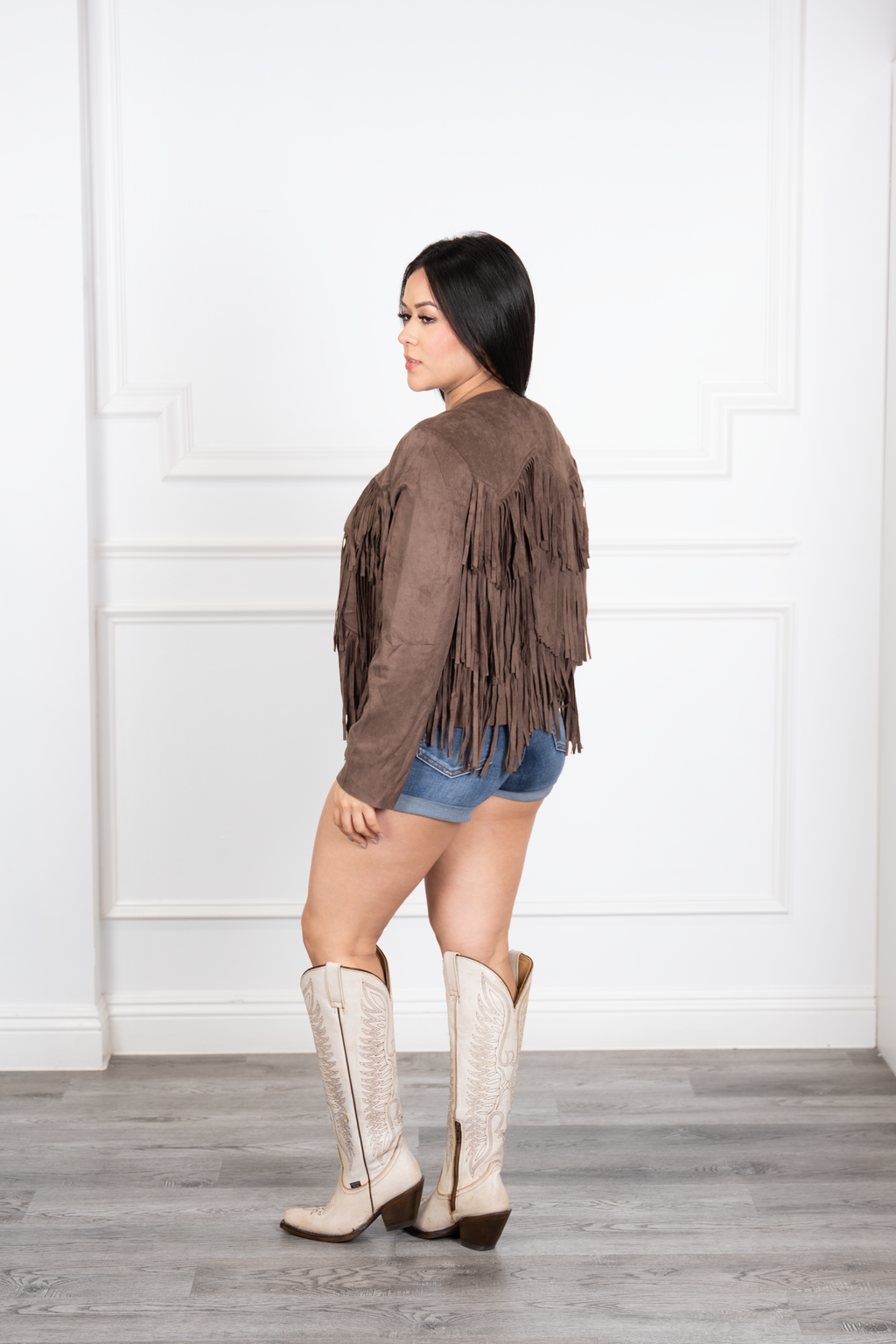 Mireya - Brown Western Velvet Fringe Jacket