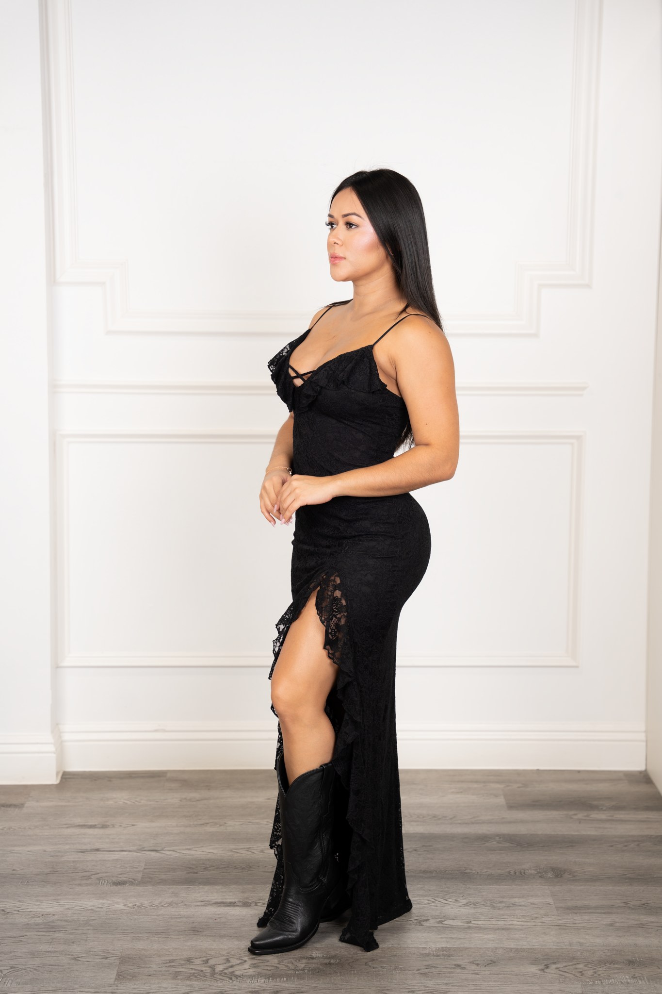 Maribel - Black Lace Maxi Dress