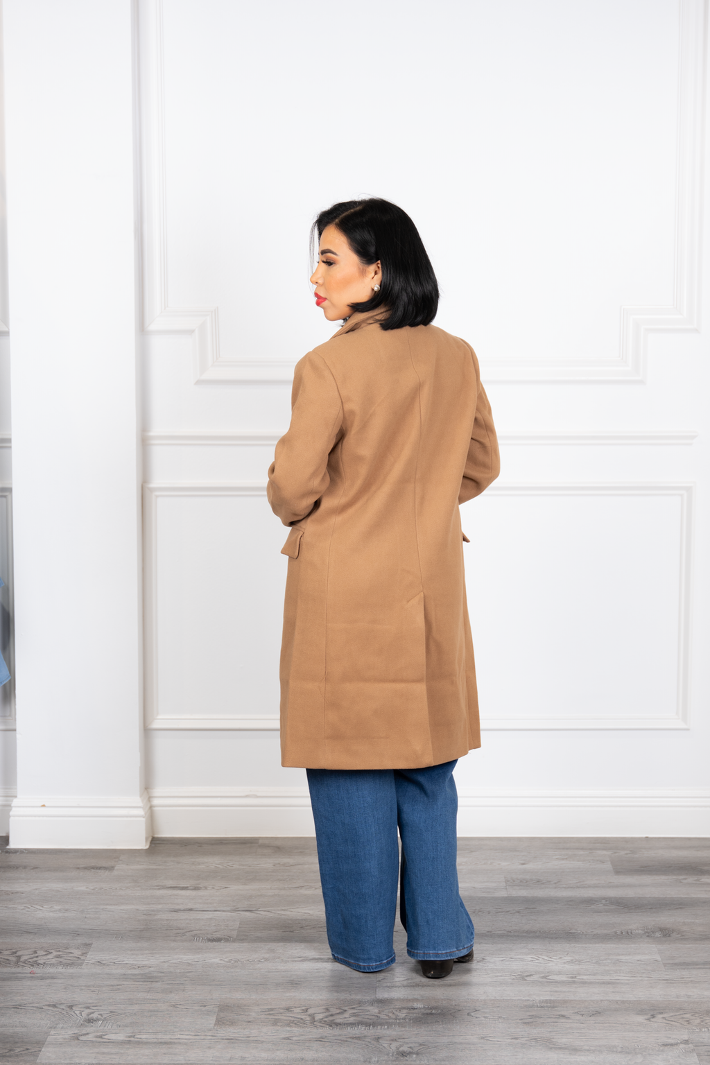 Macarena - Camel Elegant Knee-Length Tailored Coat