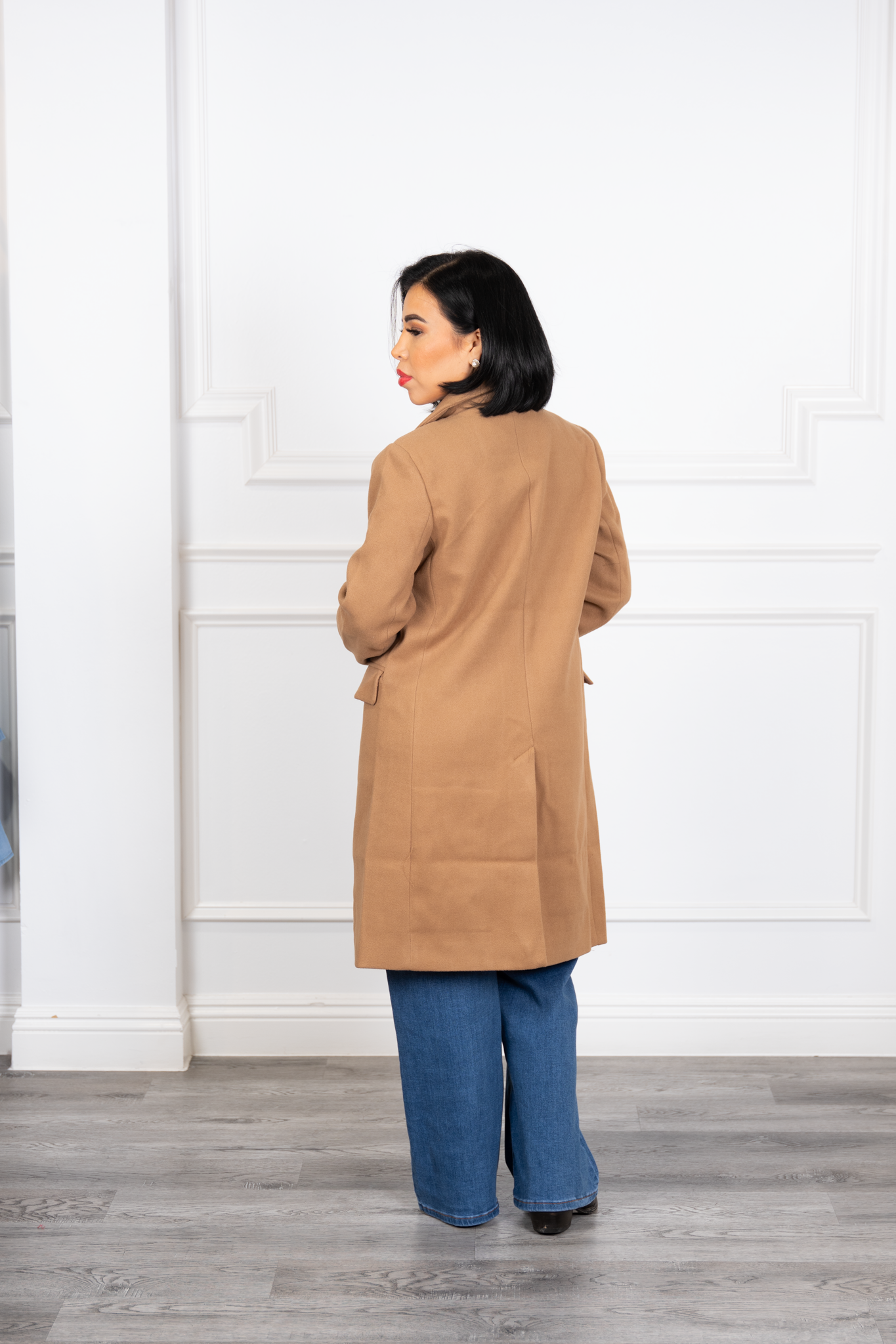 Macarena - Camel Elegant Knee-Length Tailored Coat