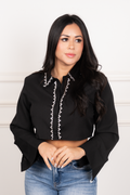 Mailyn - Black Long Sleeve Crop Top