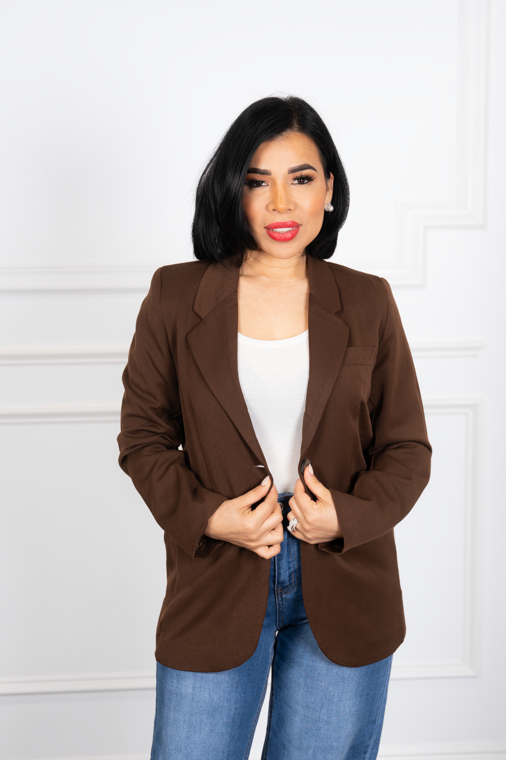 Tiara - Brown Tailored Double-Button Blazer