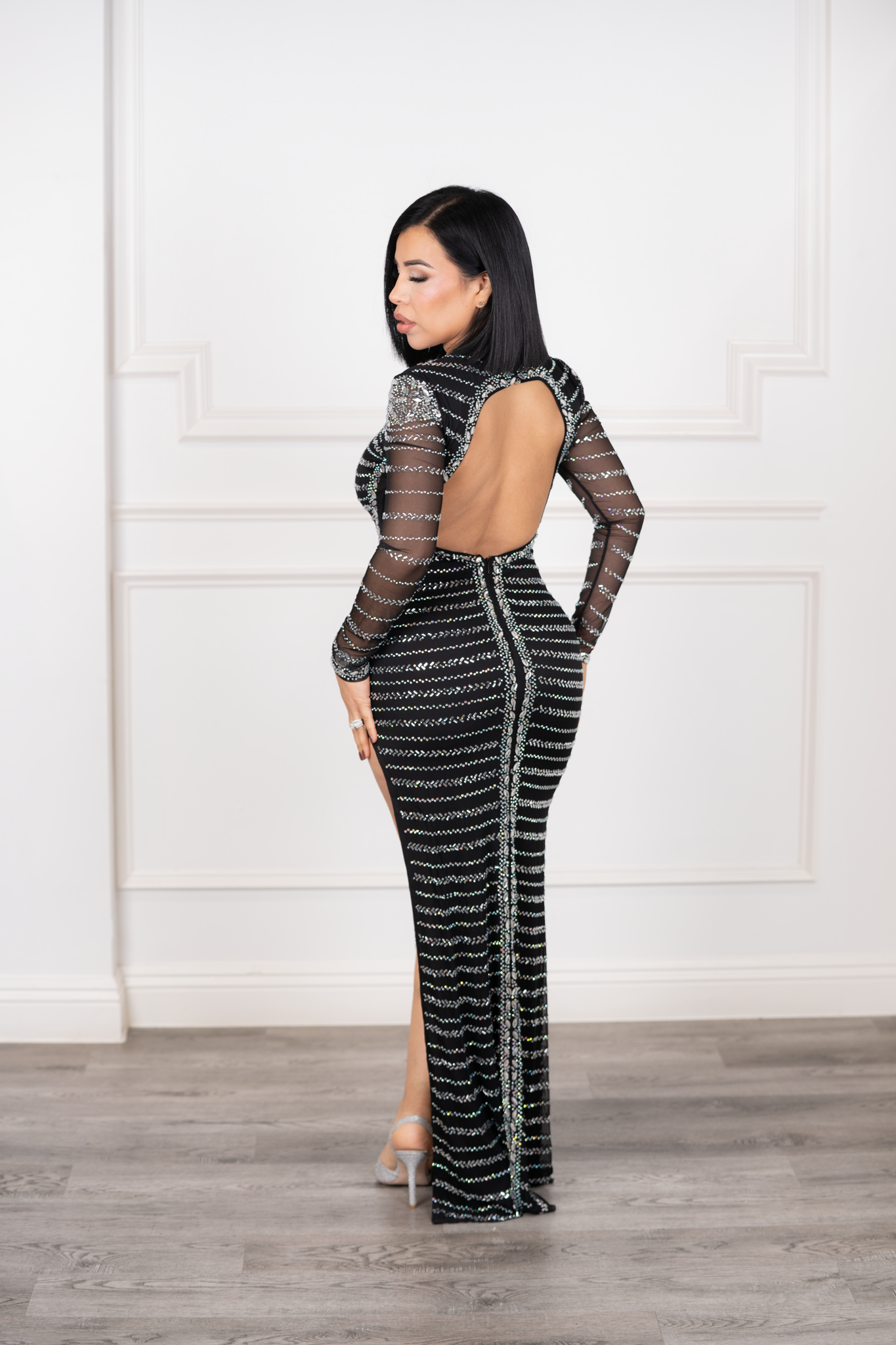 Elena - Sparkling Mesh Black Maxi Dress