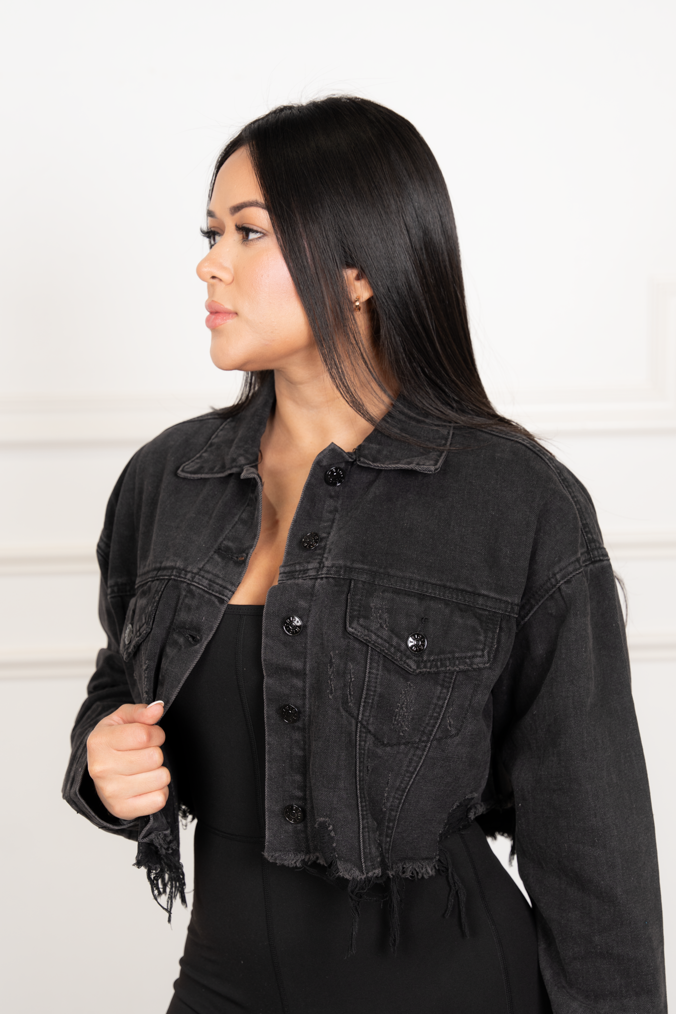 Pamela - Black Cropped Denim Jacket