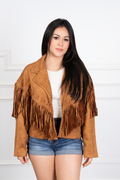 Tiffany - Camel Western Velvet Fringe Jacket