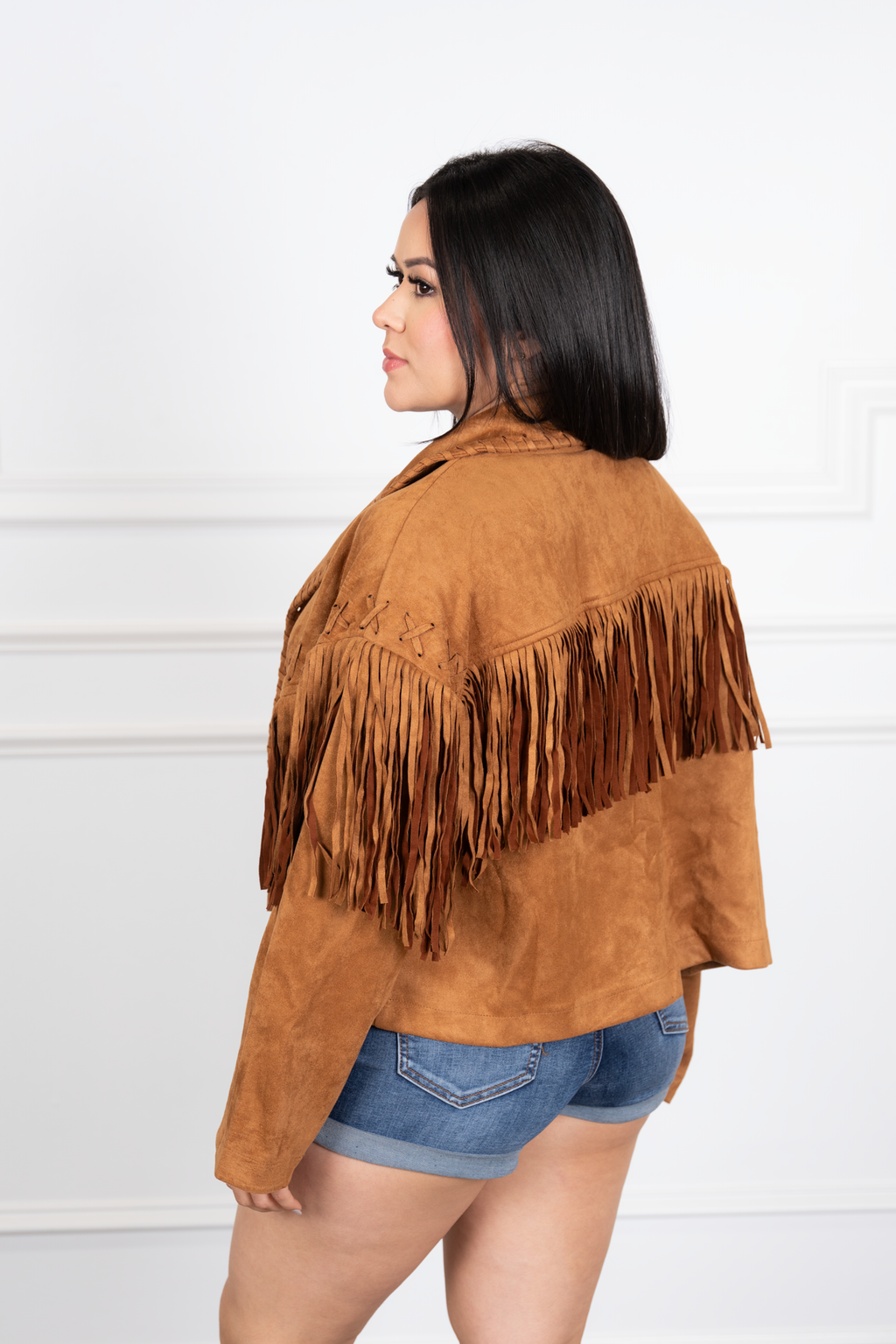 Tiffany - Camel Western Velvet Fringe Jacket