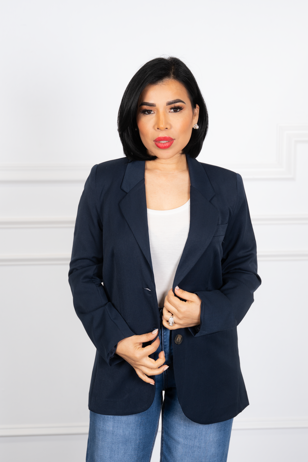 Tiara - Navy Tailored Double-Button Blazer