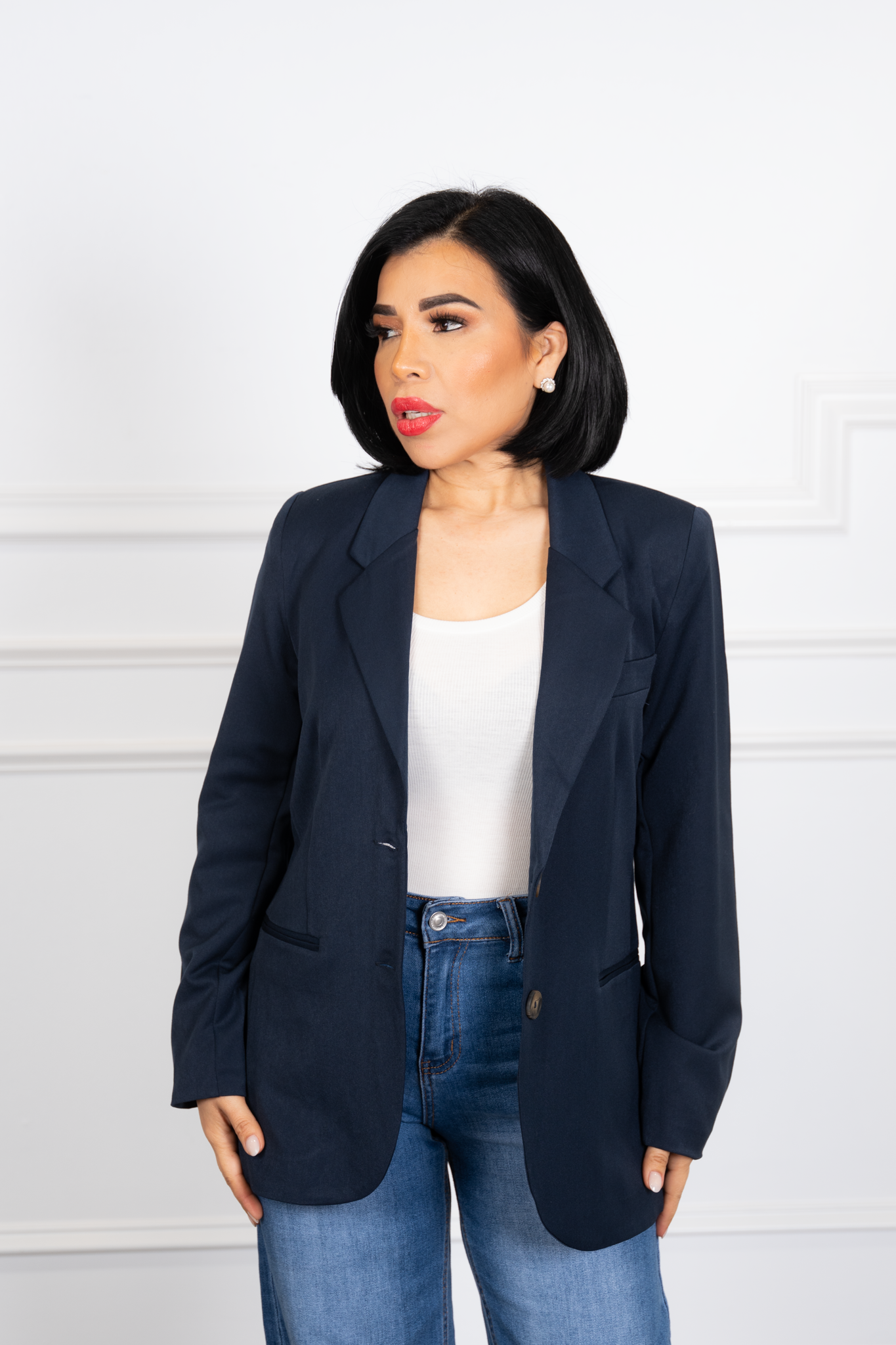 Tiara - Navy Tailored Double-Button Blazer