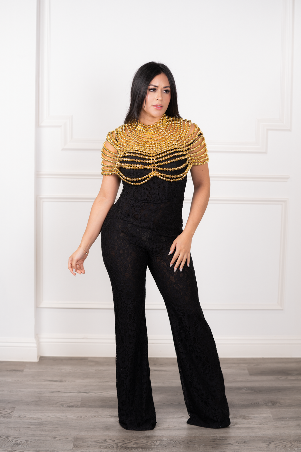 Athena - Gold Beaded Shoulder Necklace