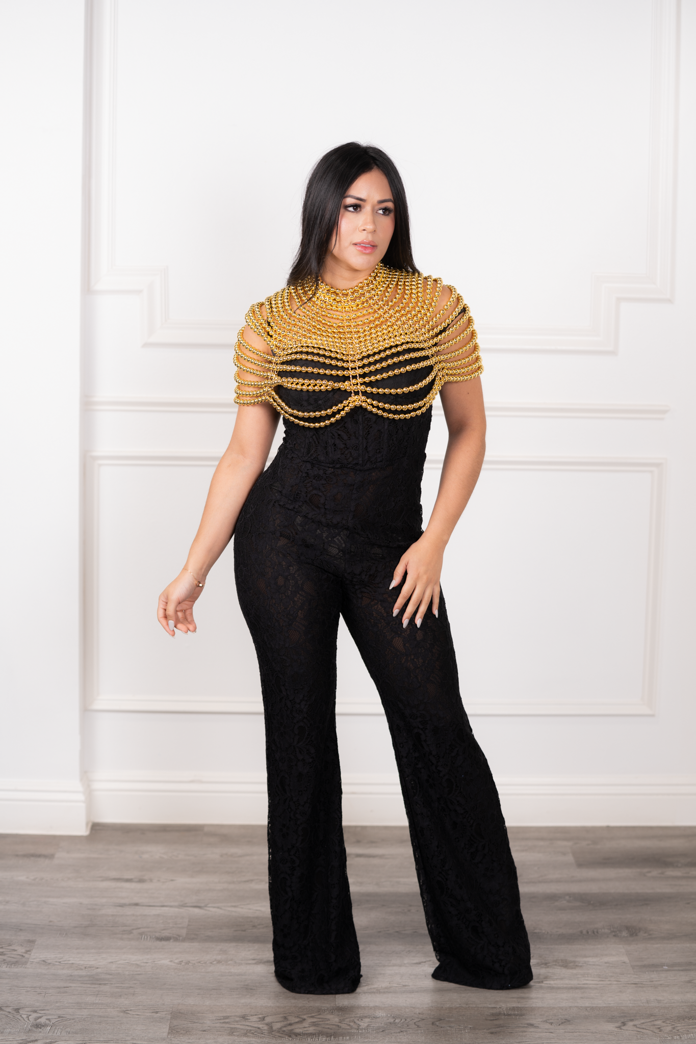 Athena - Gold Beaded Shoulder Necklace