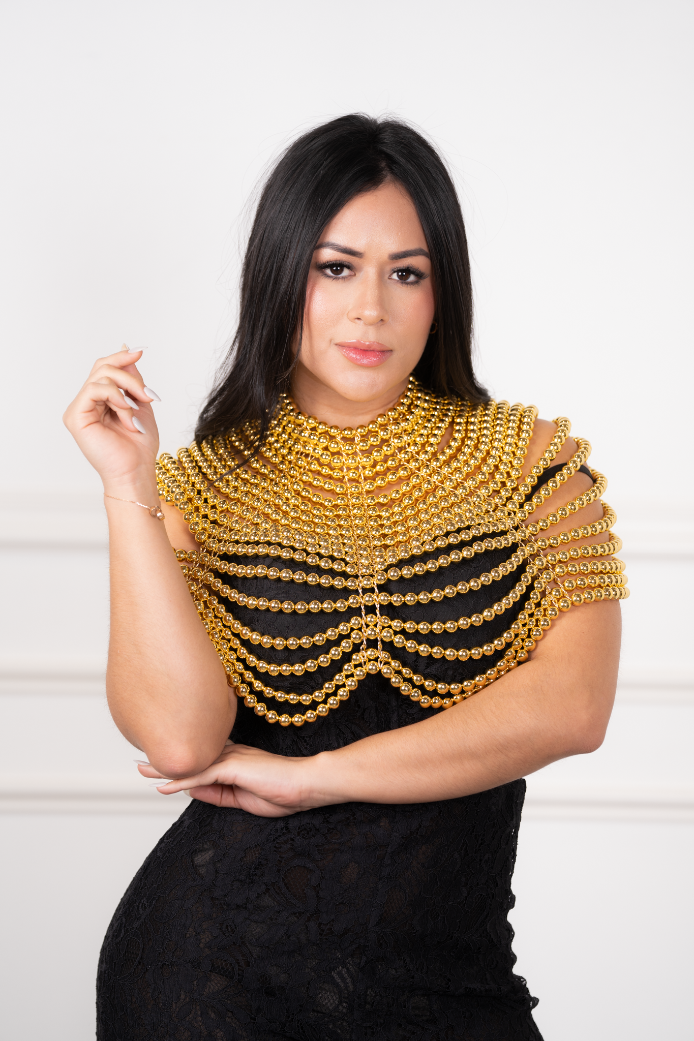 Athena - Gold Beaded Shoulder Necklace