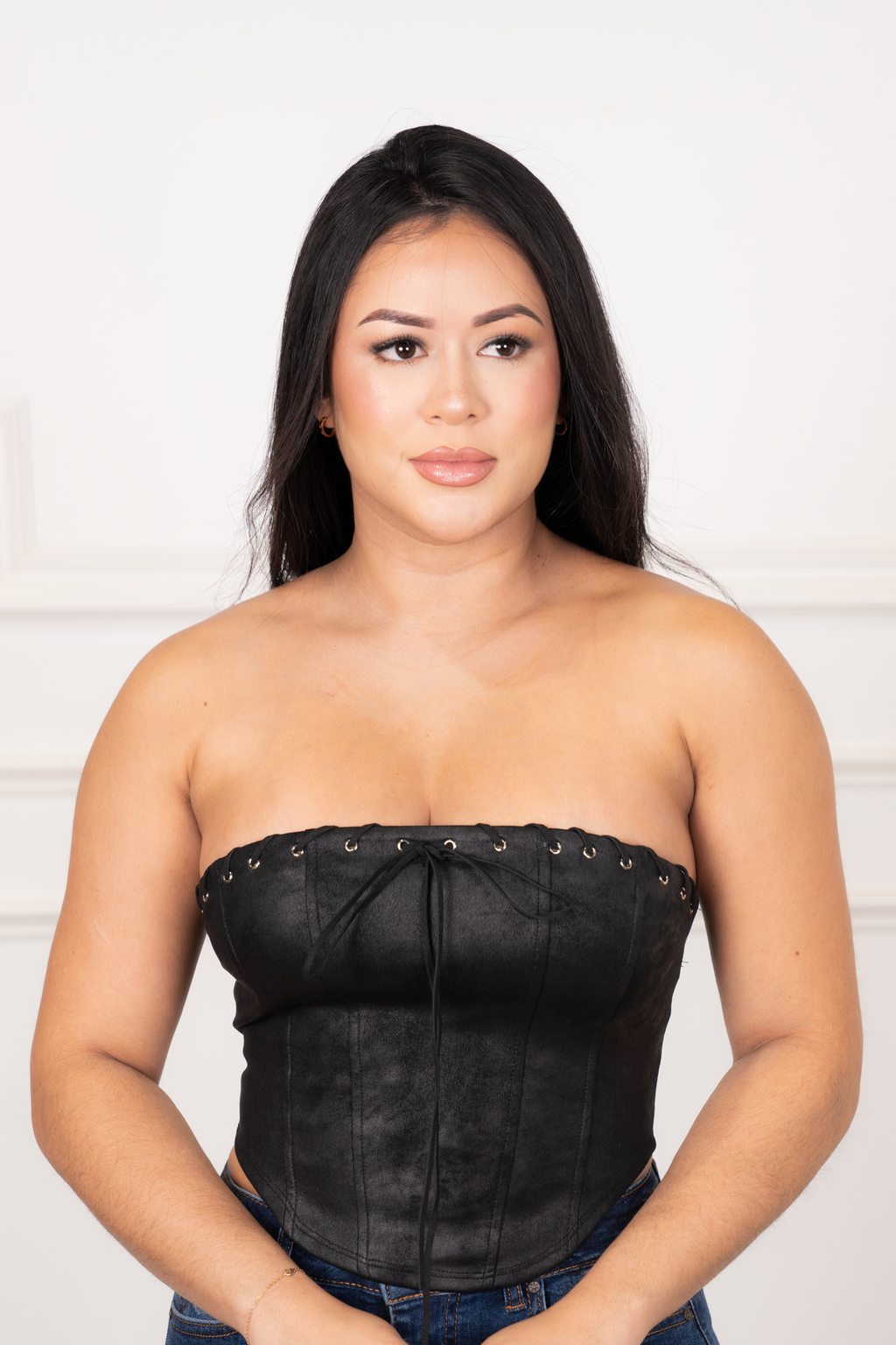 Livia - Black Velvet Corset Top