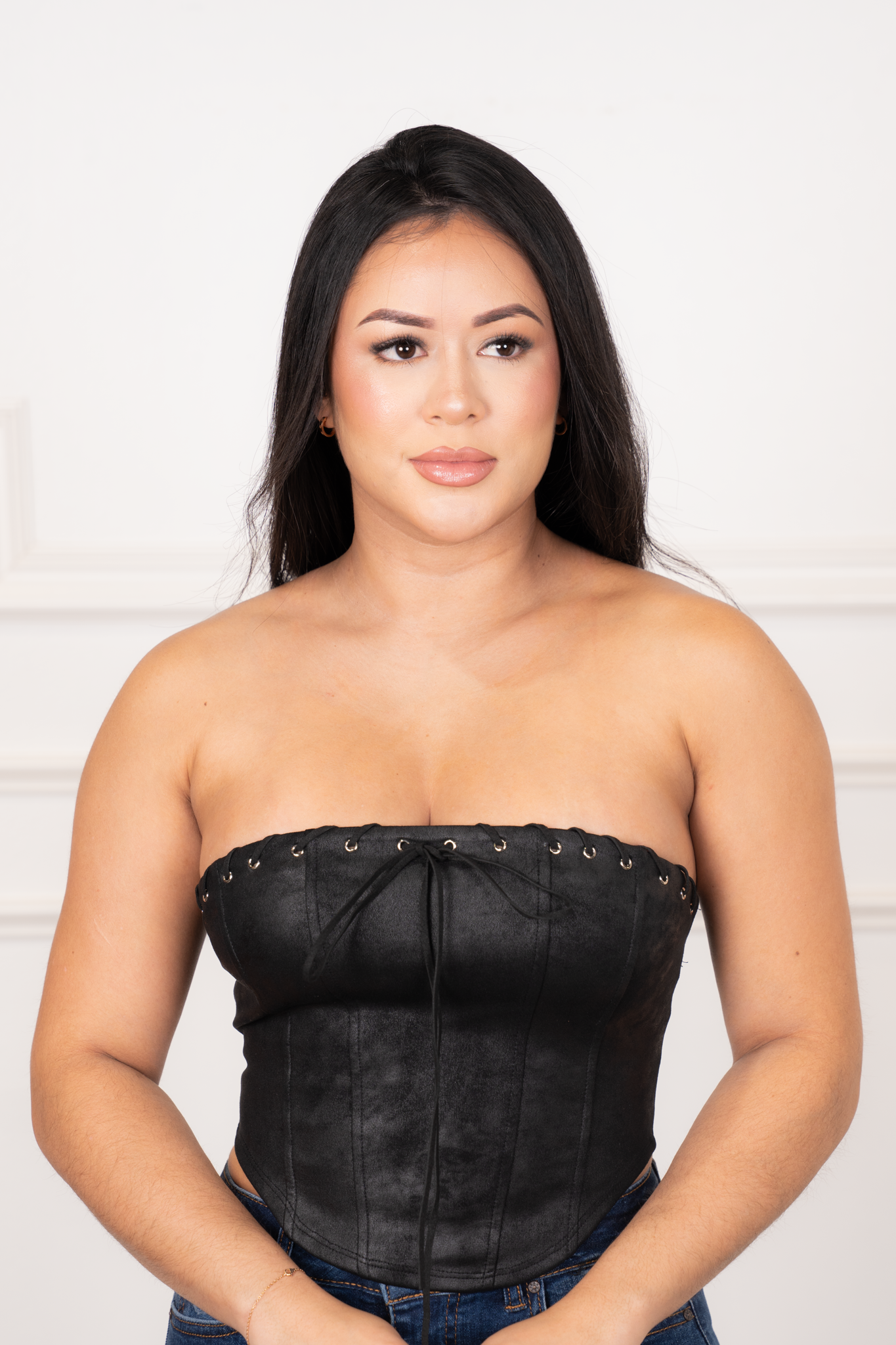 Livia - Black Velvet Corset Top