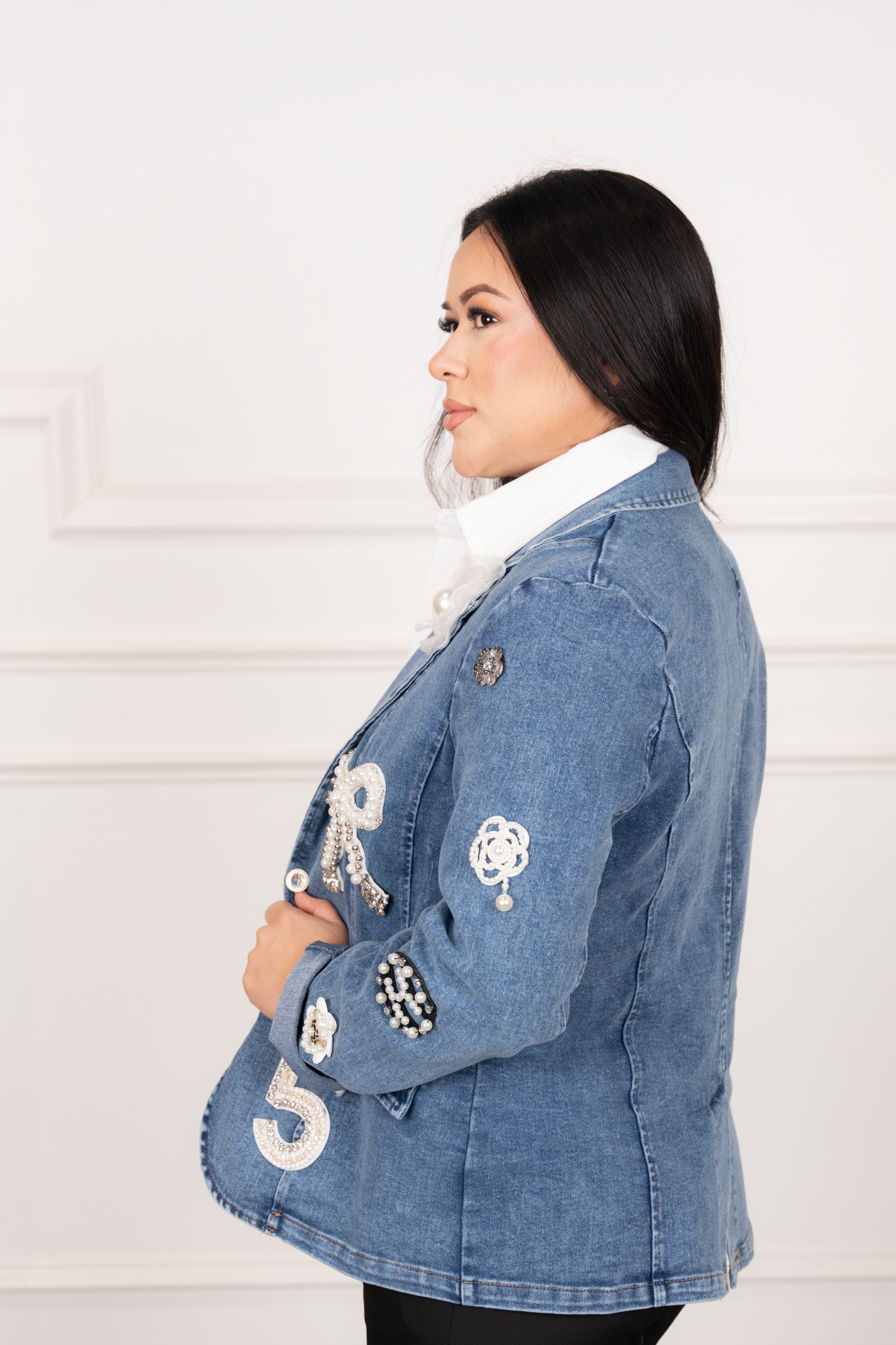 Mireya - Floral Pearl Denim Jacket