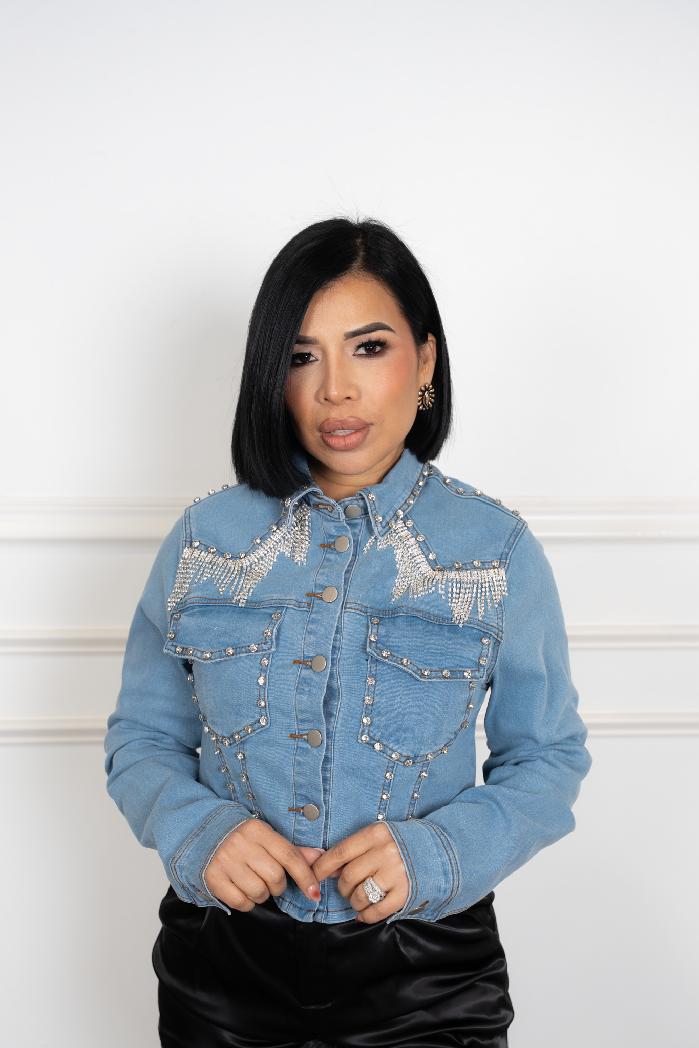 Ivette - Blue Embellished Denim Jacket