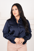 Mila – Navy Blue Long-Sleeve Formal Blouse