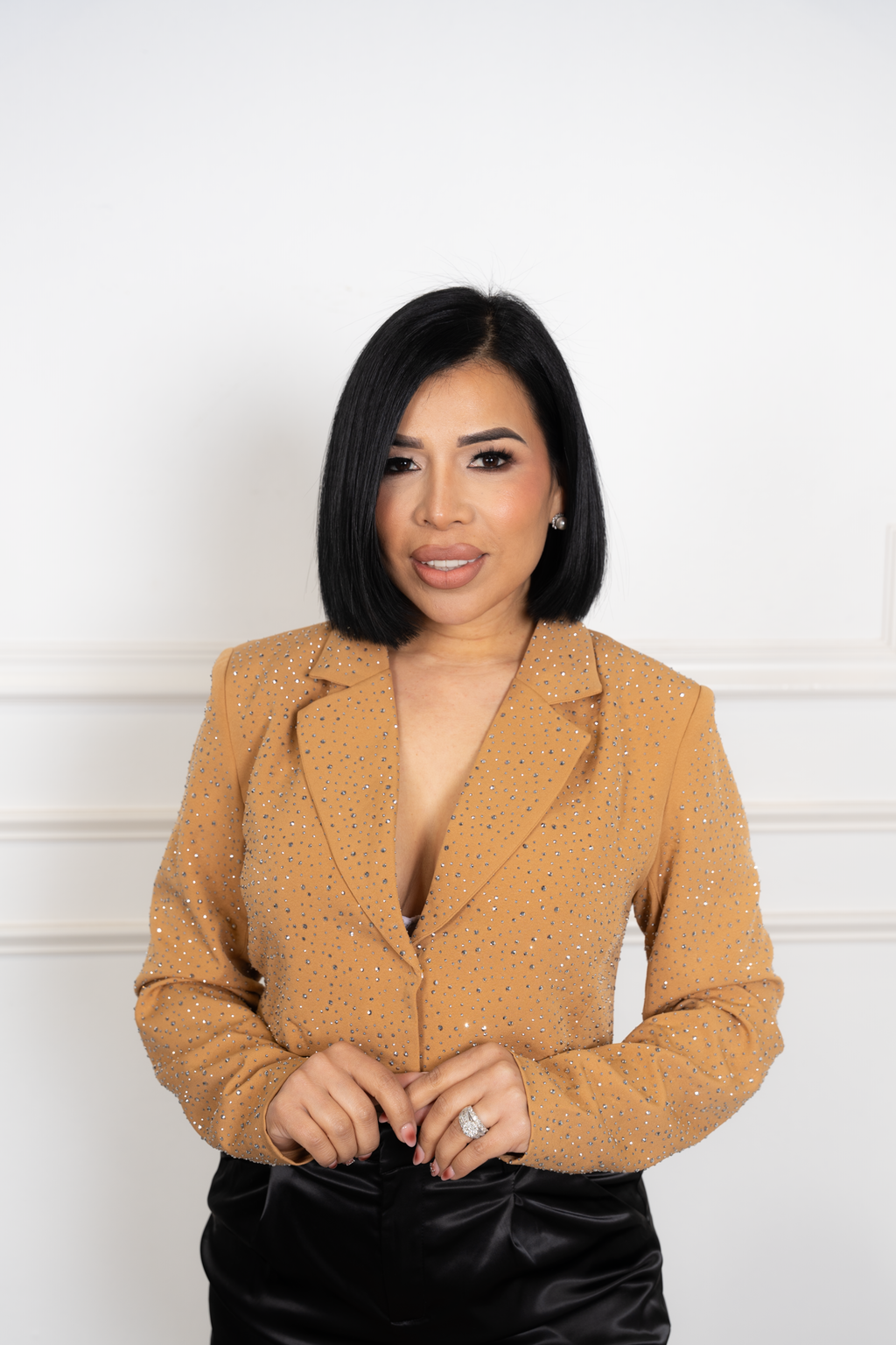 Viola - Camel Embellished Crop Blazer