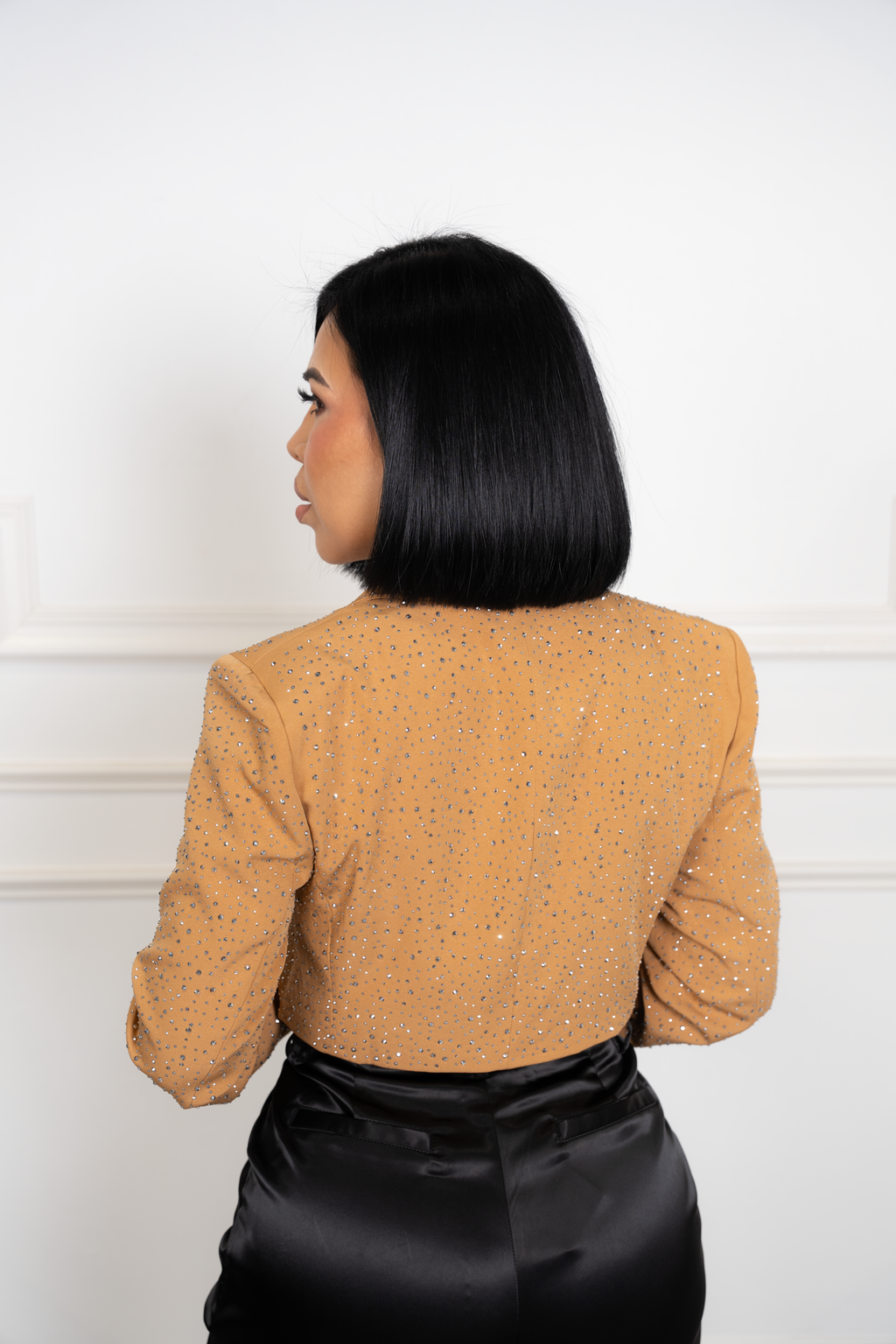 Viola - Camel Embellished Crop Blazer