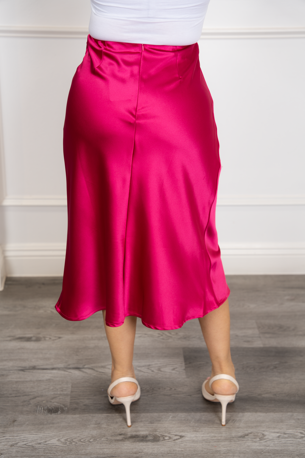 Magaly - Fuchsia Satin Midi Skirt