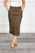 Helenia - Brown Cargo-Style Denim Midi Skirt