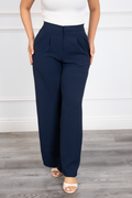 Patty - Navy Pleated Wide-Leg Trousers