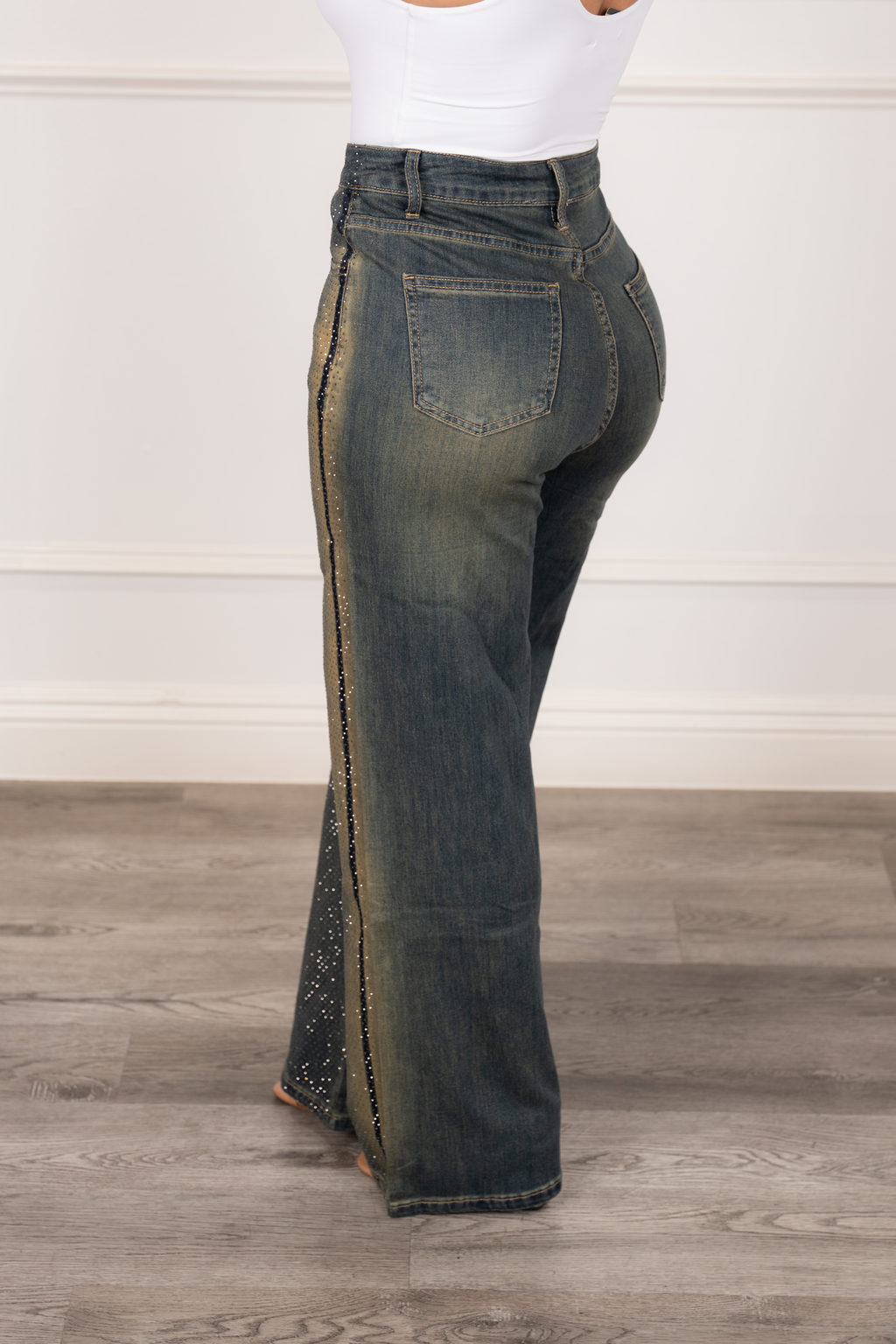 Valeria - Silver Rhinestone Denim Pants