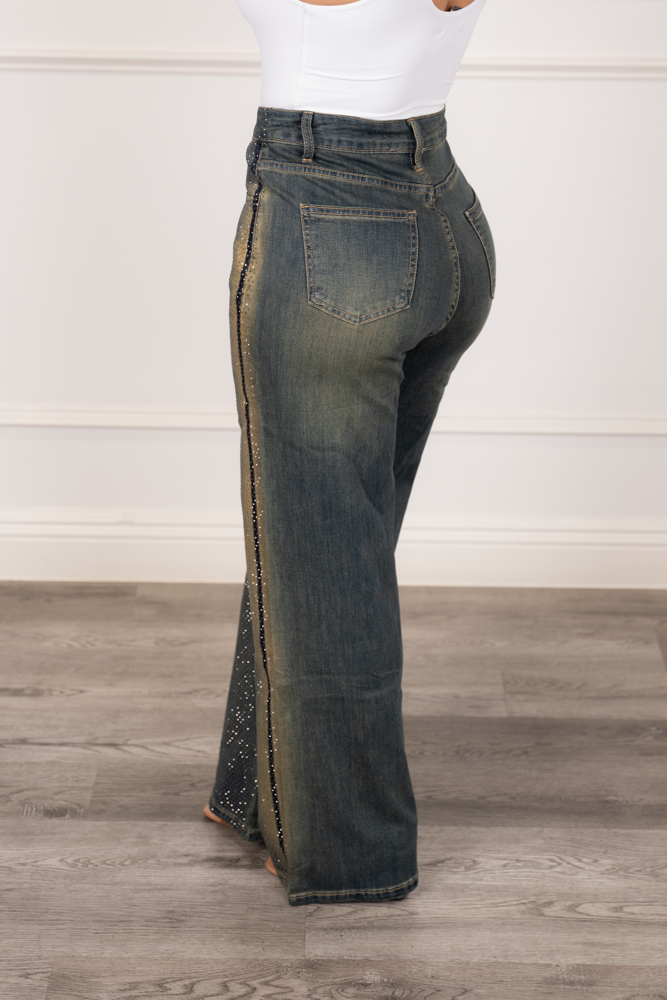 Valeria - Silver Rhinestone Denim Pants