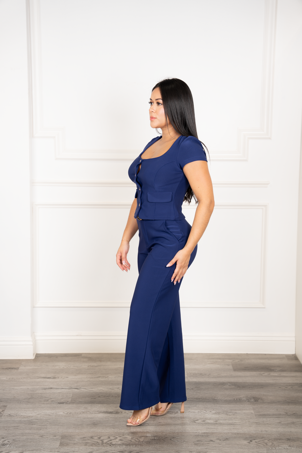 Wendy - Navy Blue Two-Piece Pleated Texture Set