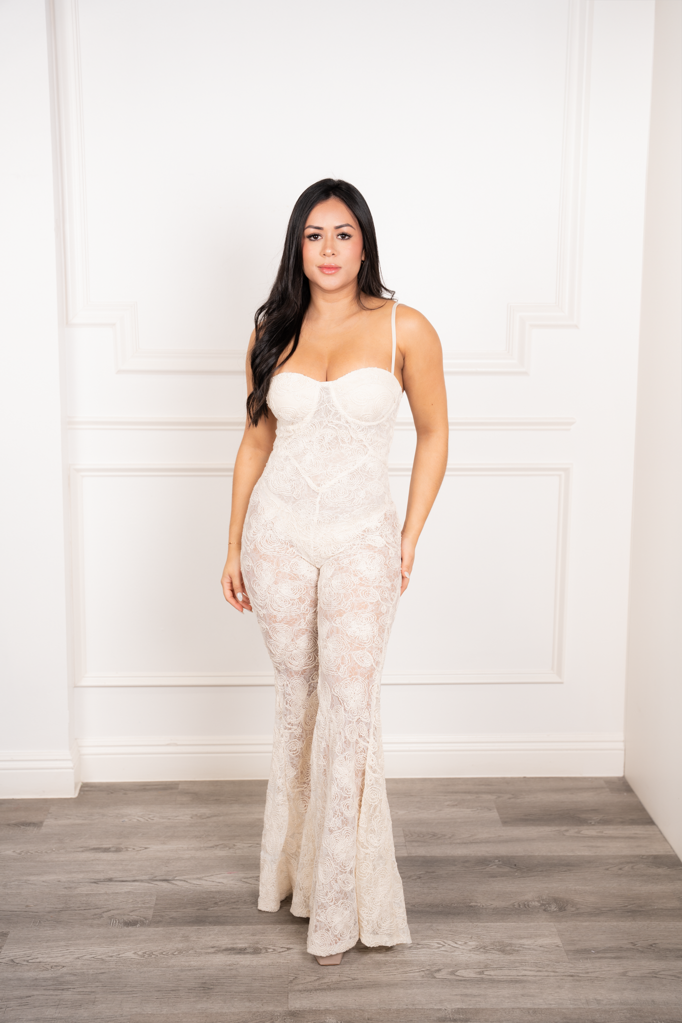 Judy - Beige Floral Lace Jumpsuit