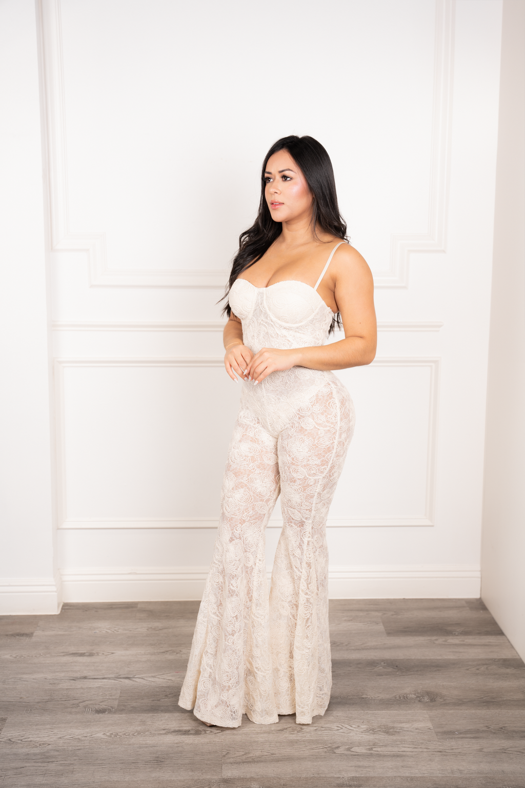 Judy - Beige Floral Lace Jumpsuit
