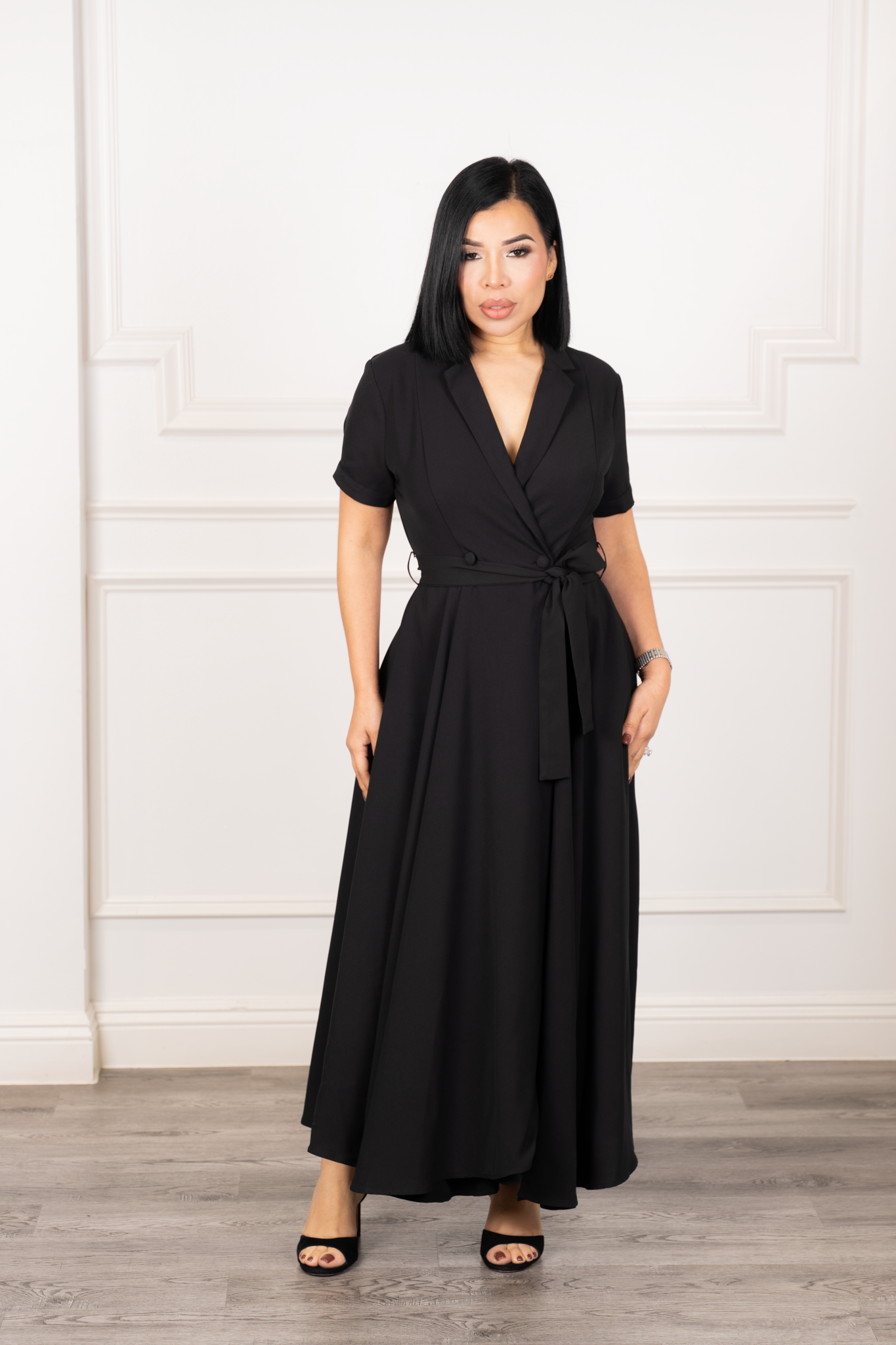 Aitana - Black Midi A-Line Dress