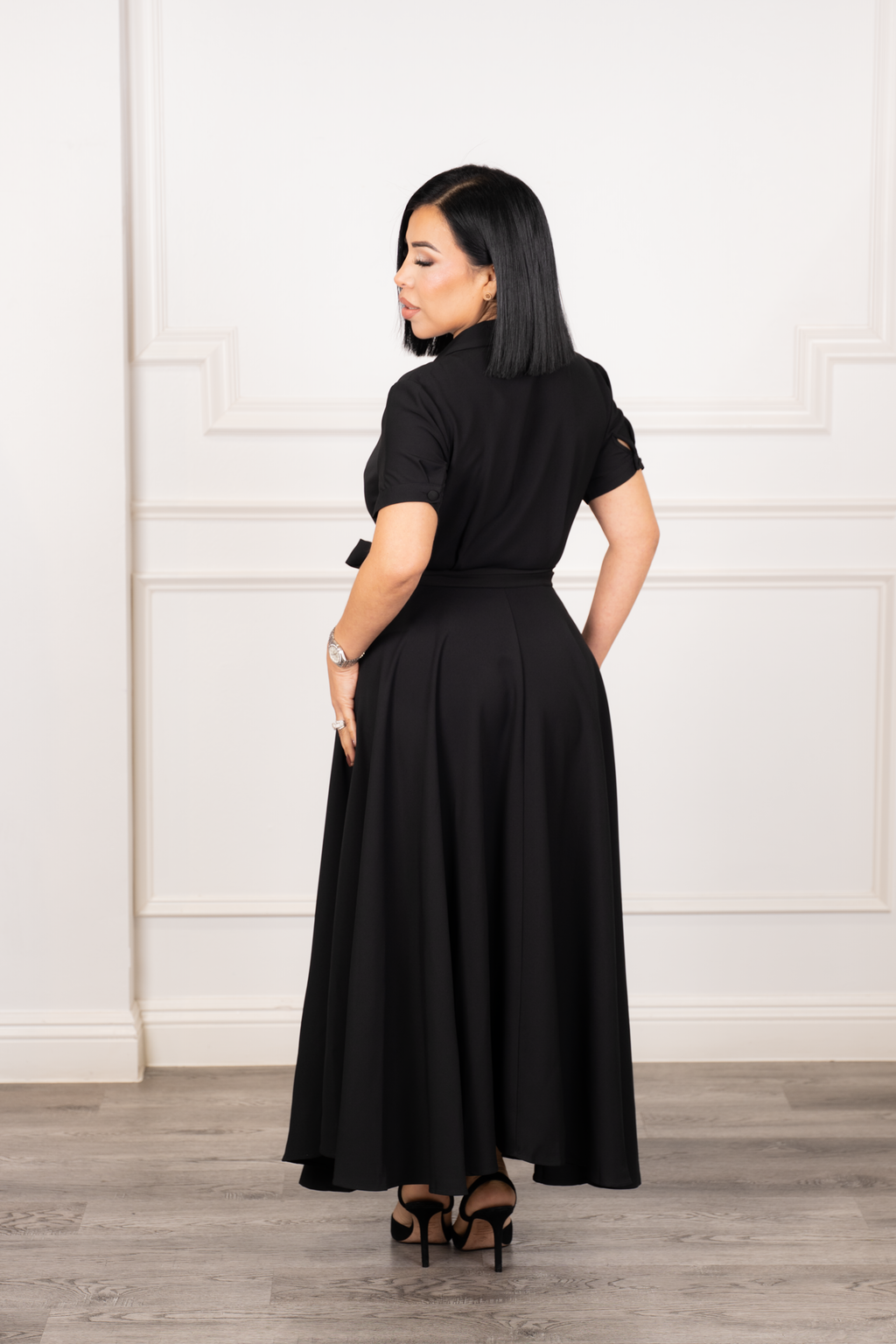 Aitana - Black Midi A-Line Dress