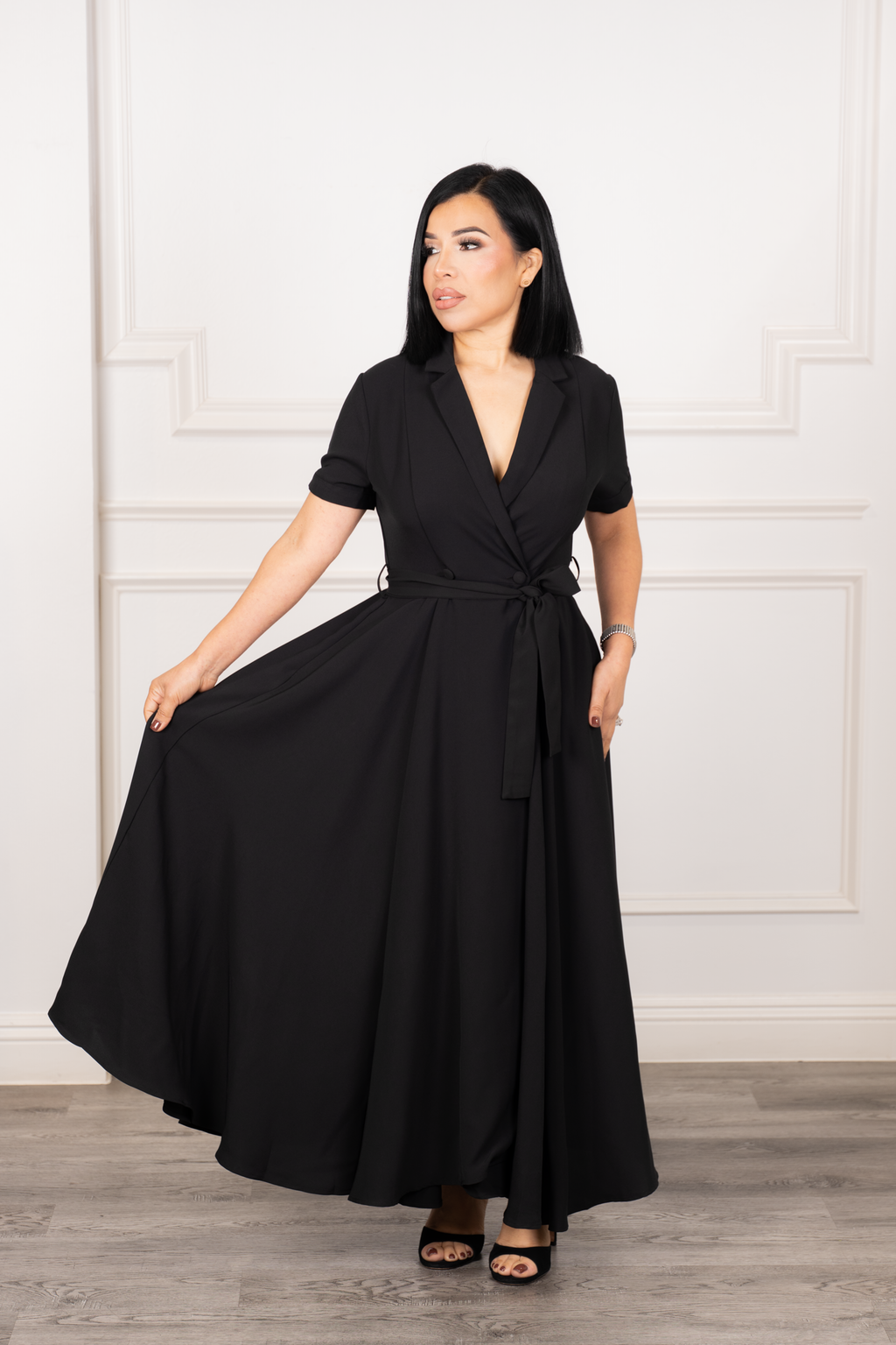 Aitana - Black Midi A-Line Dress