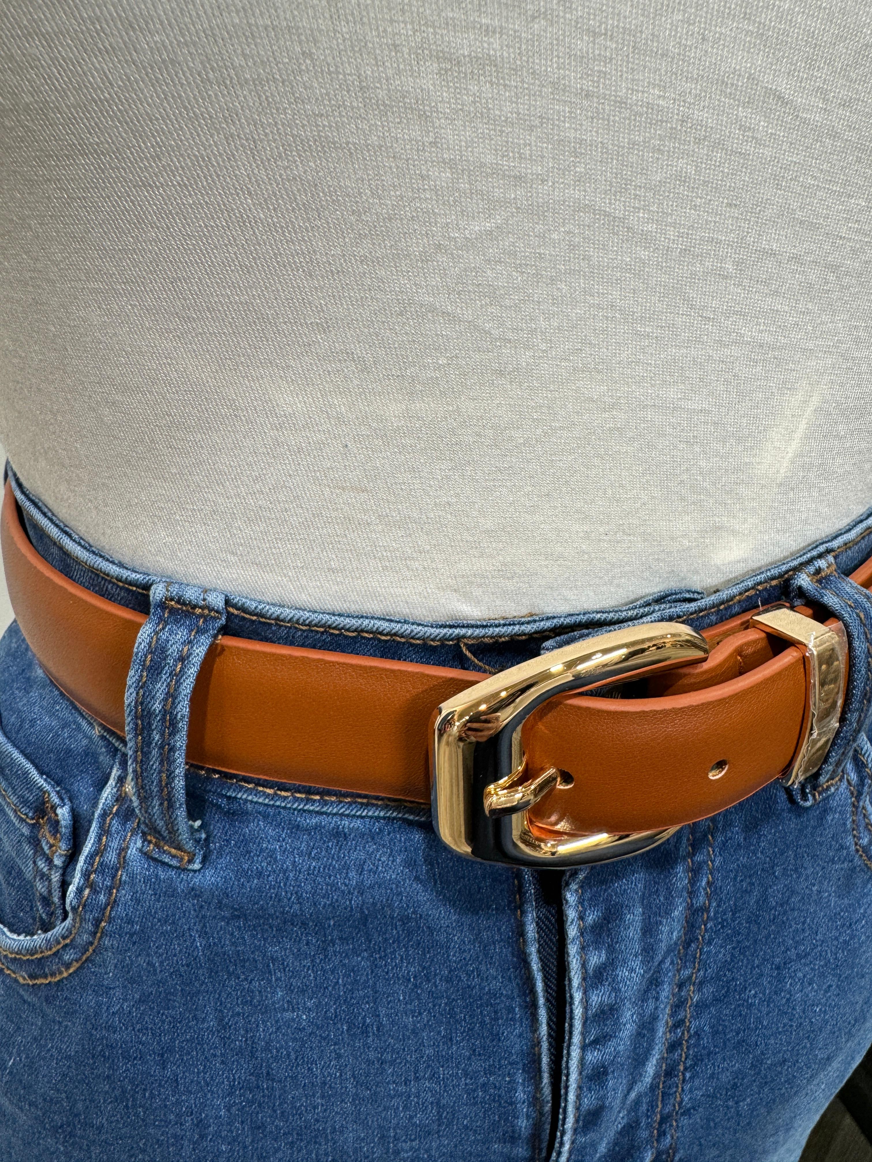 Elina - Camel Leather Belt with Gold Buckle