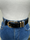 Estela - Black Leather Belt with Gold Buckle