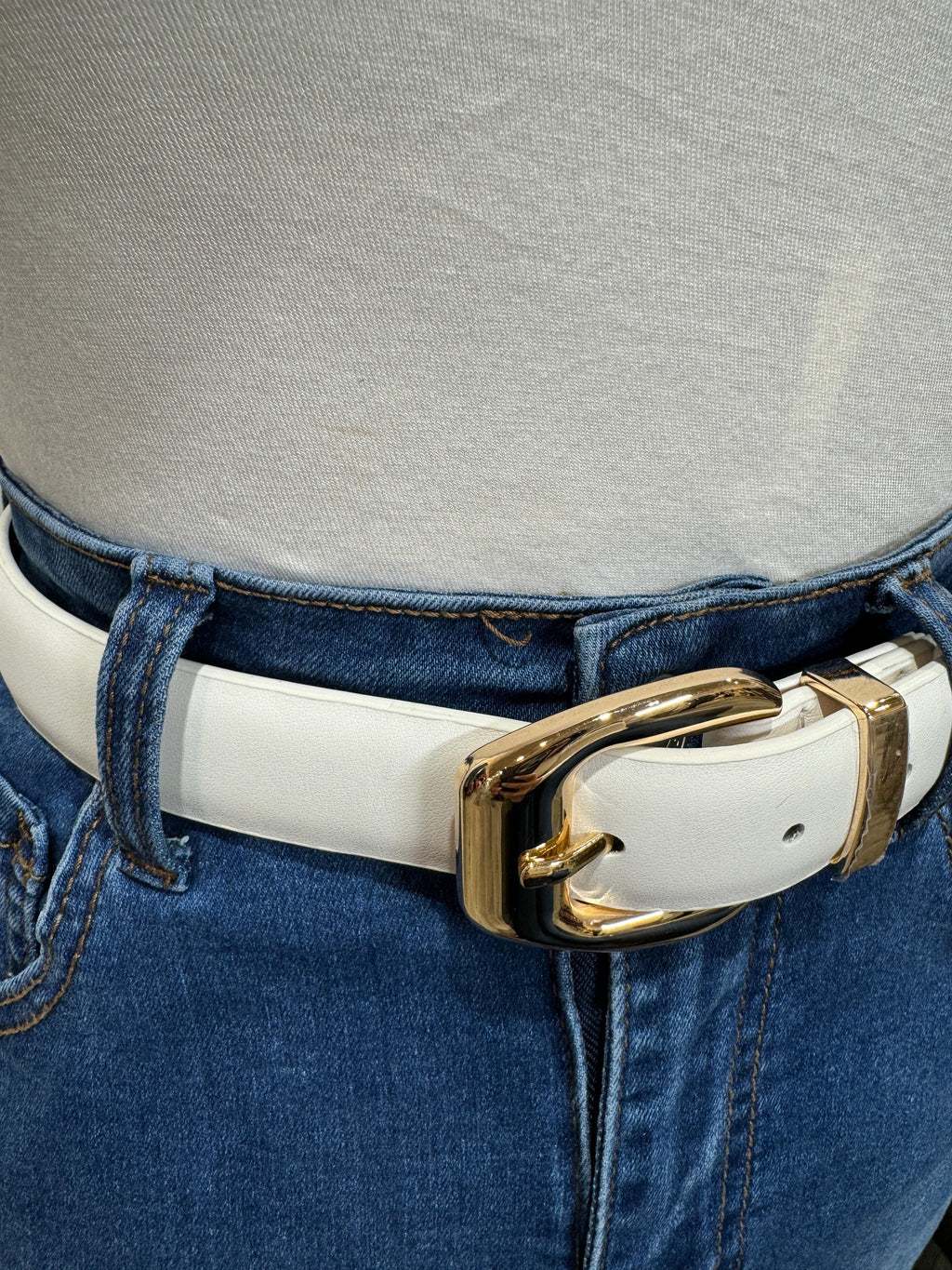 Elina - White Leather Belt with Gold Buckle