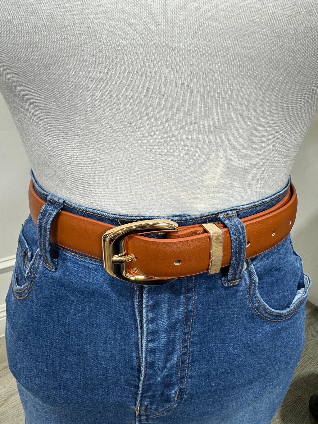 Elina - Camel Leather Belt with Gold Buckle