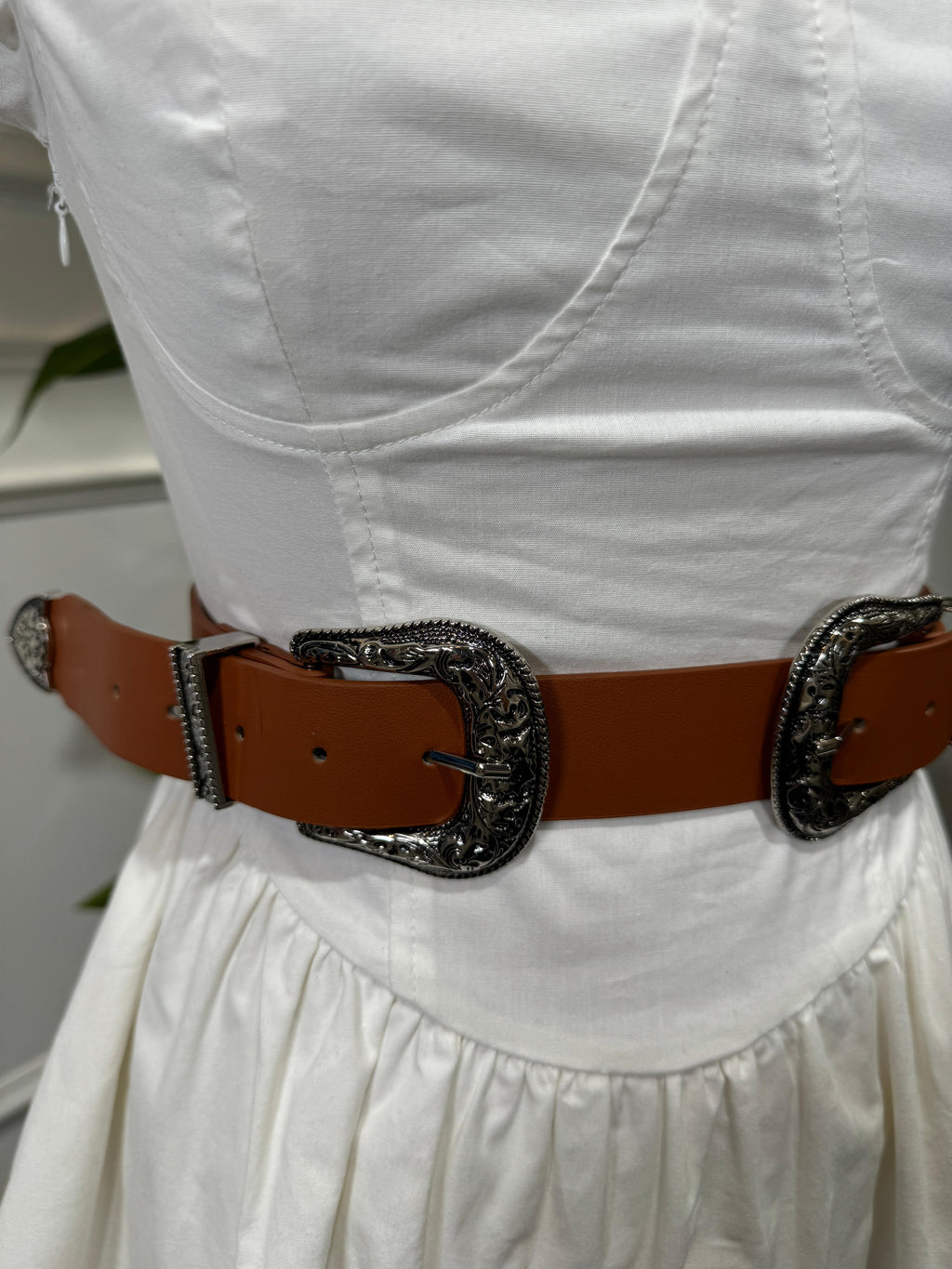 Carly - Brown Western Belt with Dual Buckles