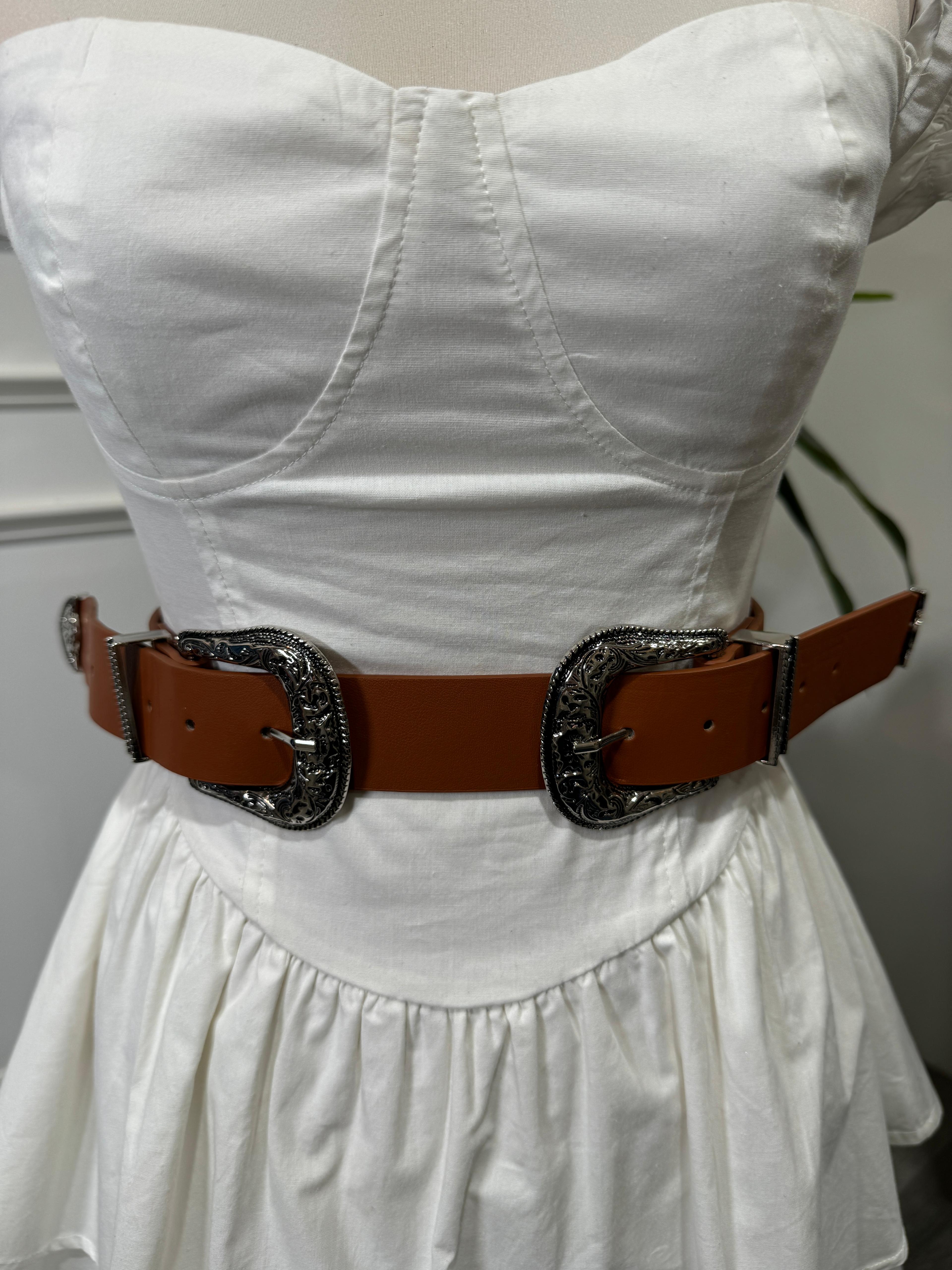 Carly - Brown Western Belt with Dual Buckles