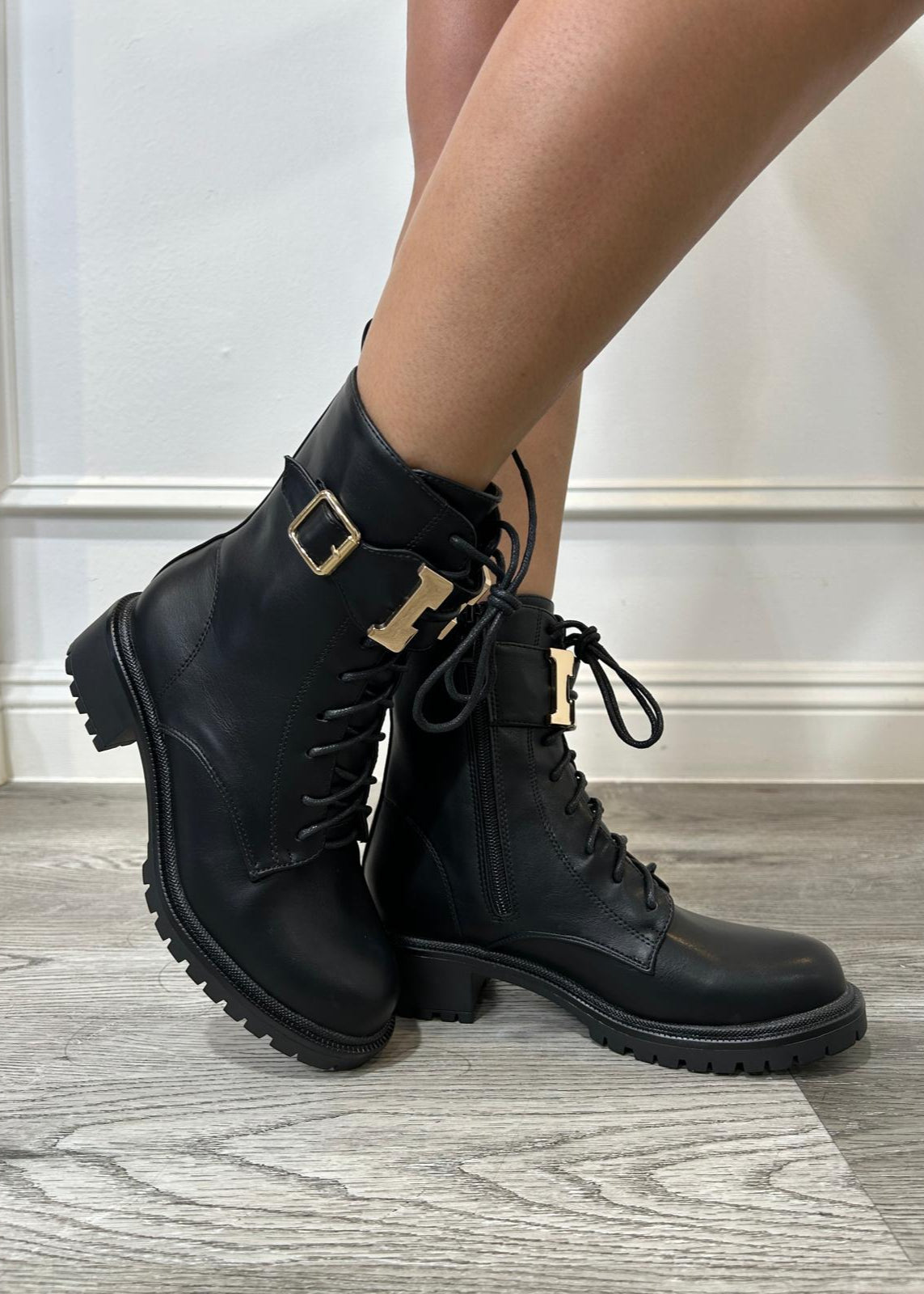 Rachel - Black Combat Boots