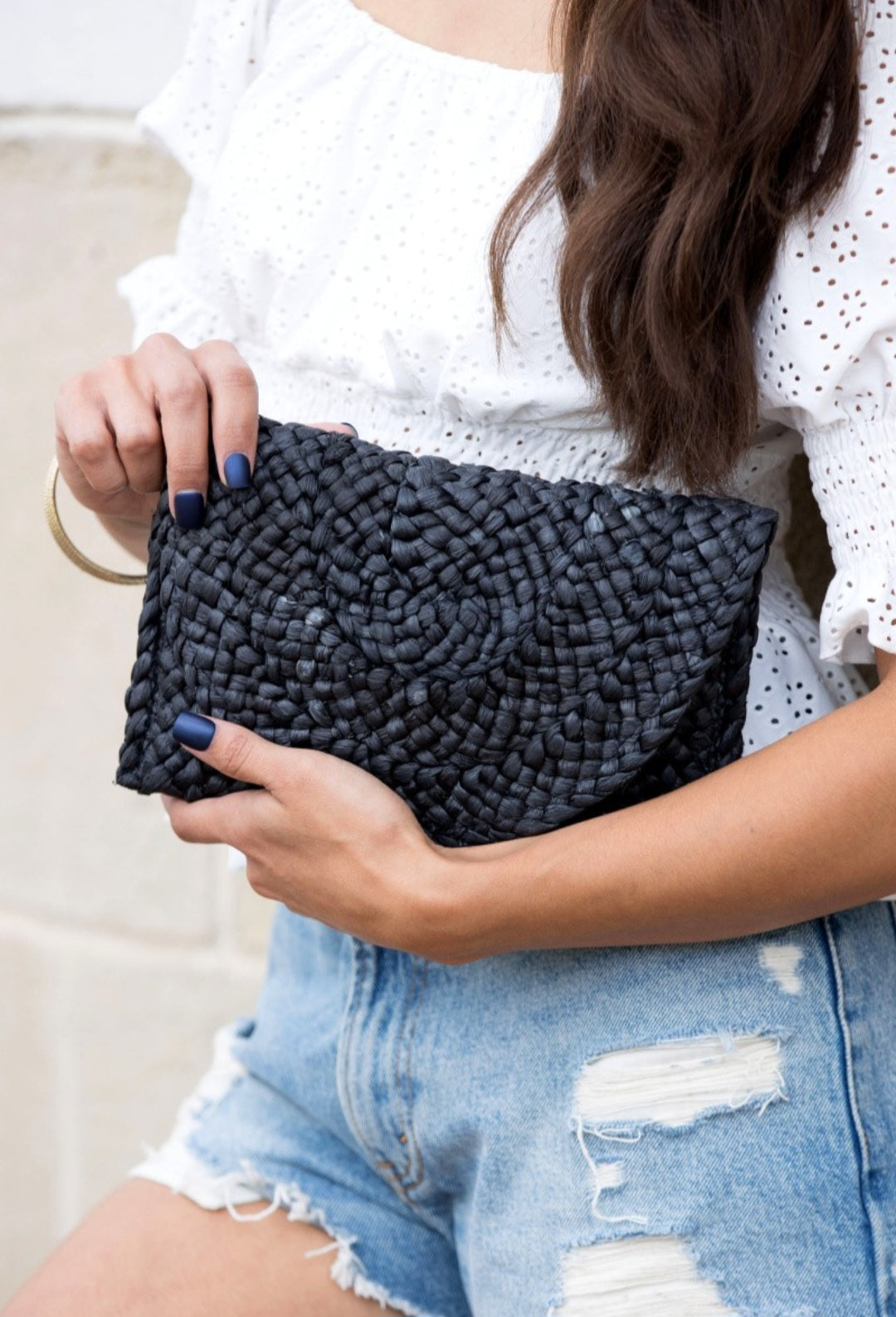 Kiara Fold Over Straw Clutch Bag